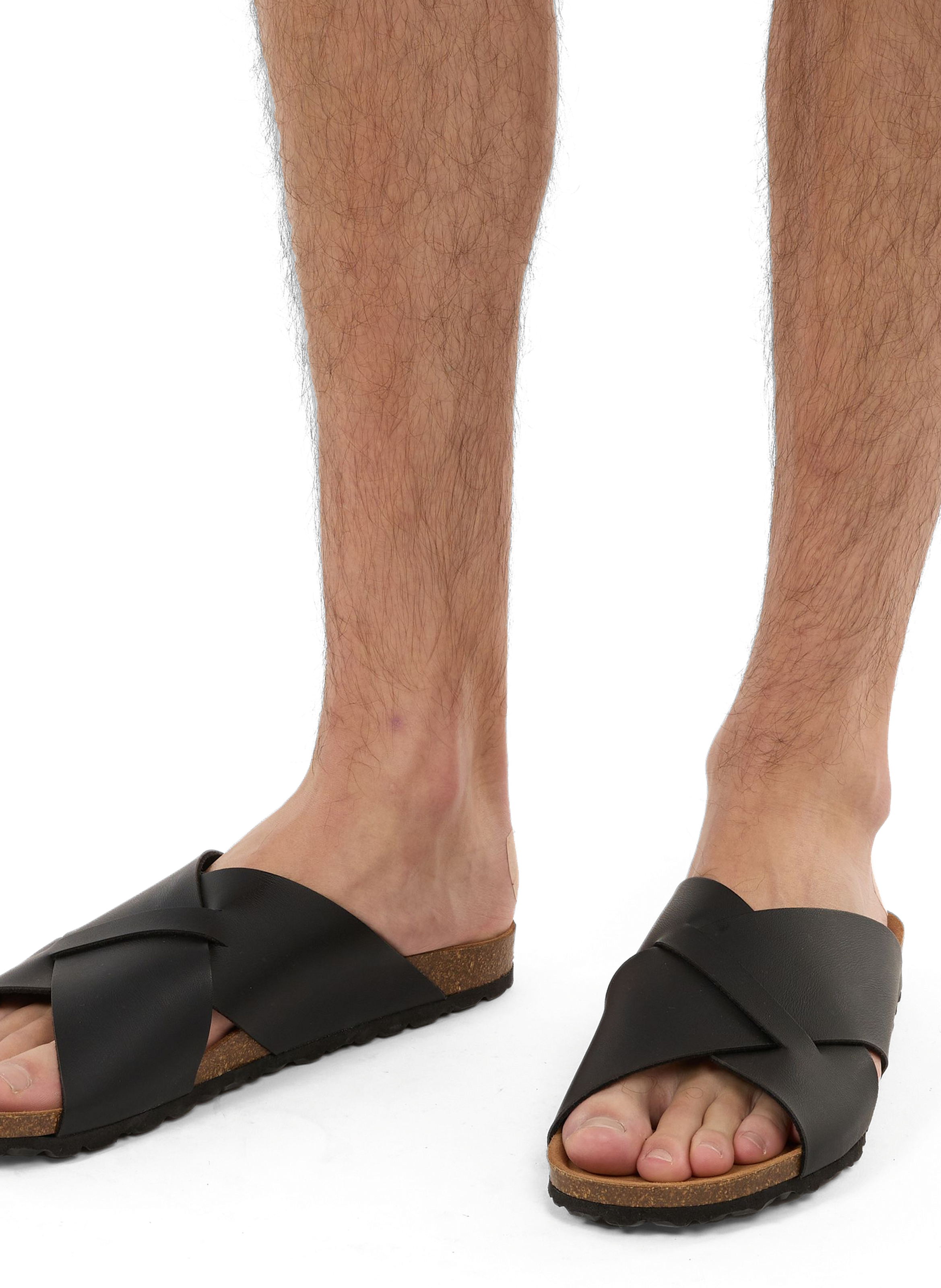 Sandales plates en cuir Noir