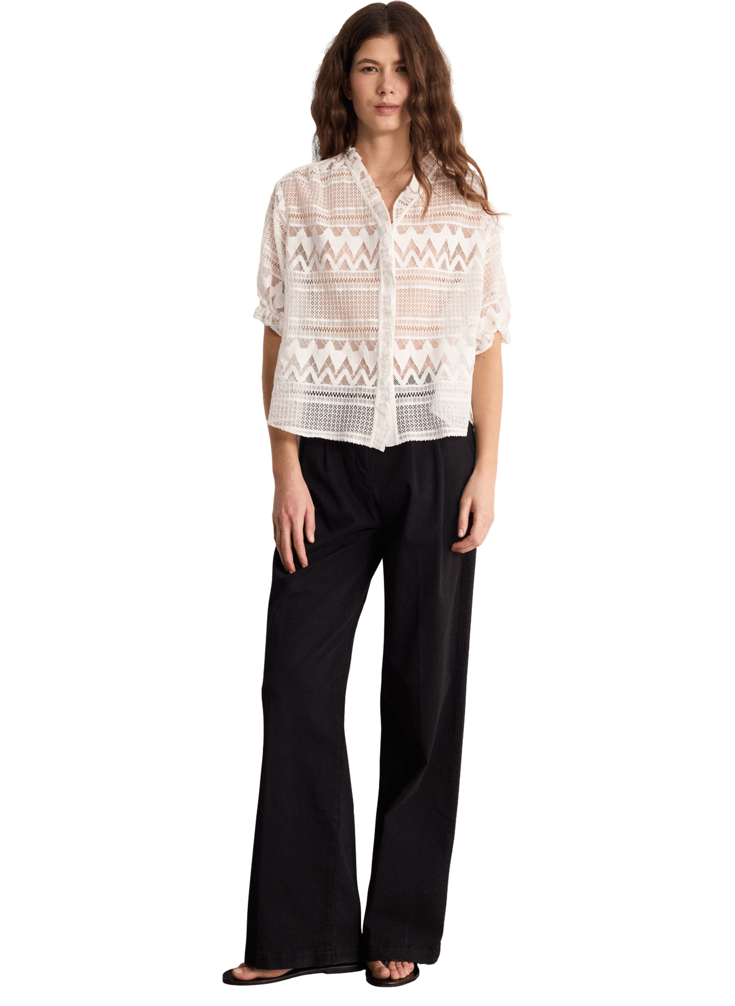 Chemise en dentelle à manches courtes - camie PABLO Blanc