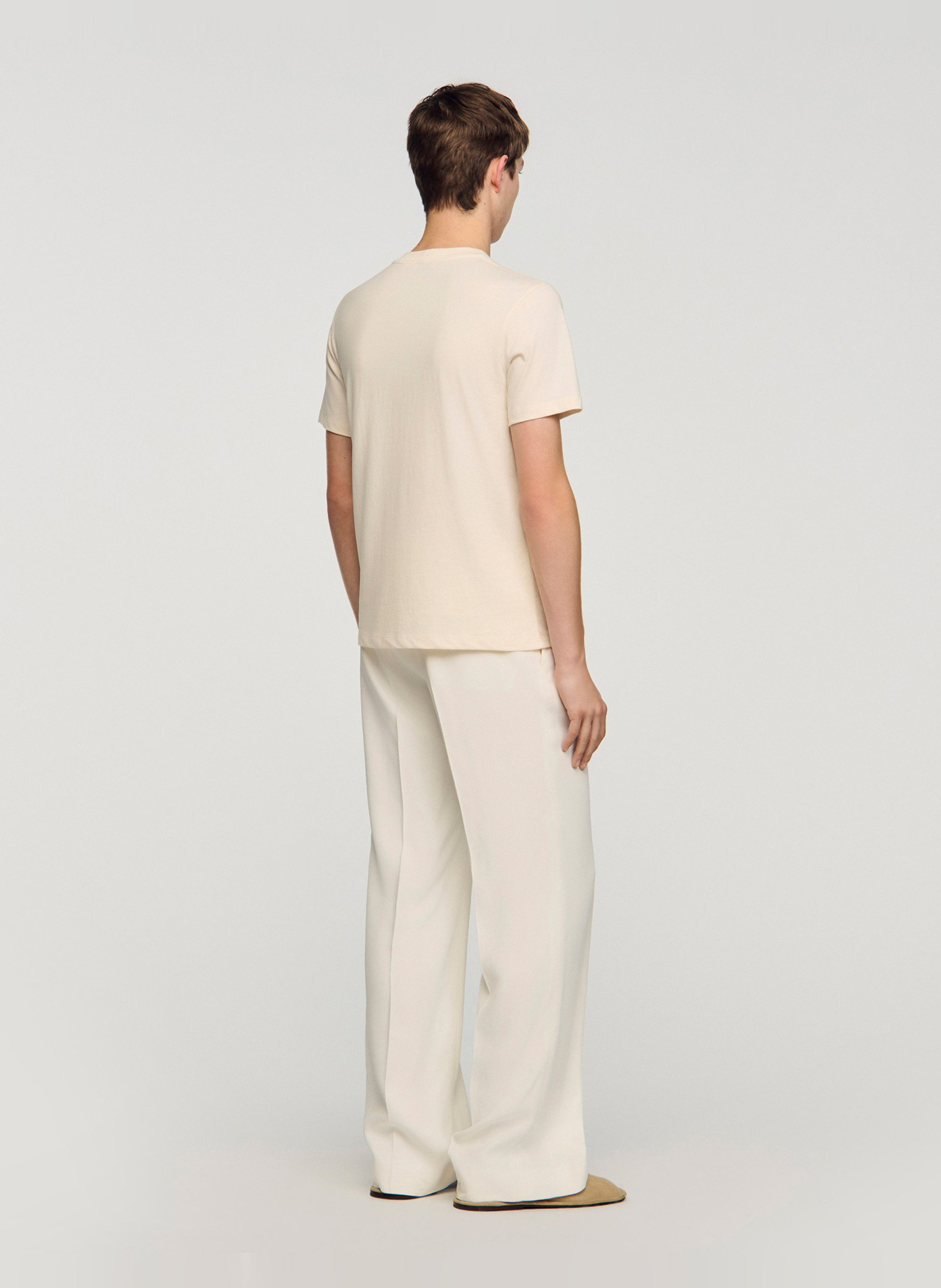 Tee-shirt droit col rond en coton SANDRO Beige