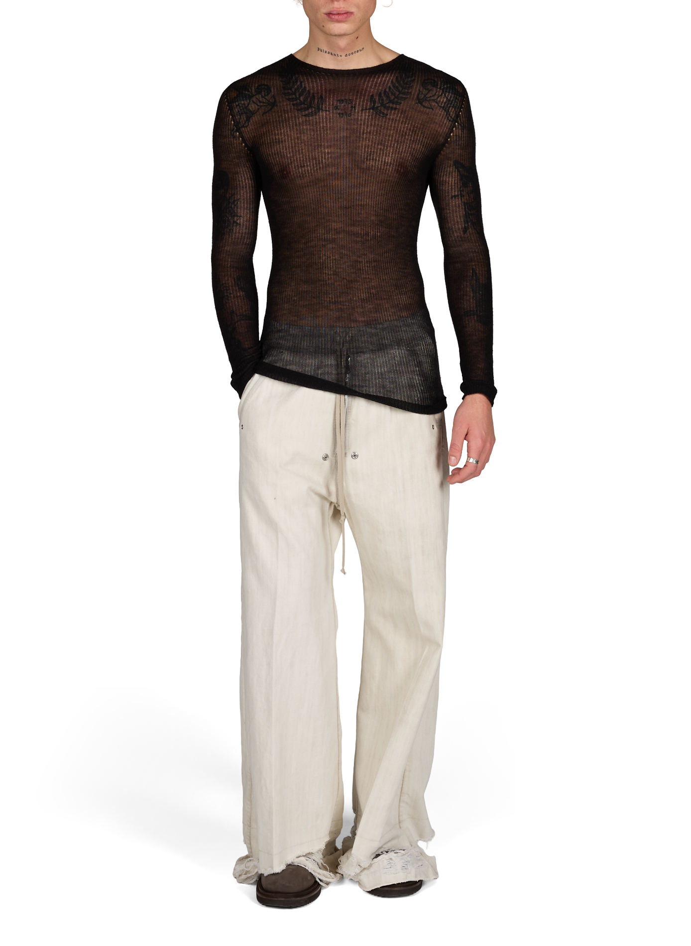 Pantalon chevilles déchirées en coton RICK OWENS Beige