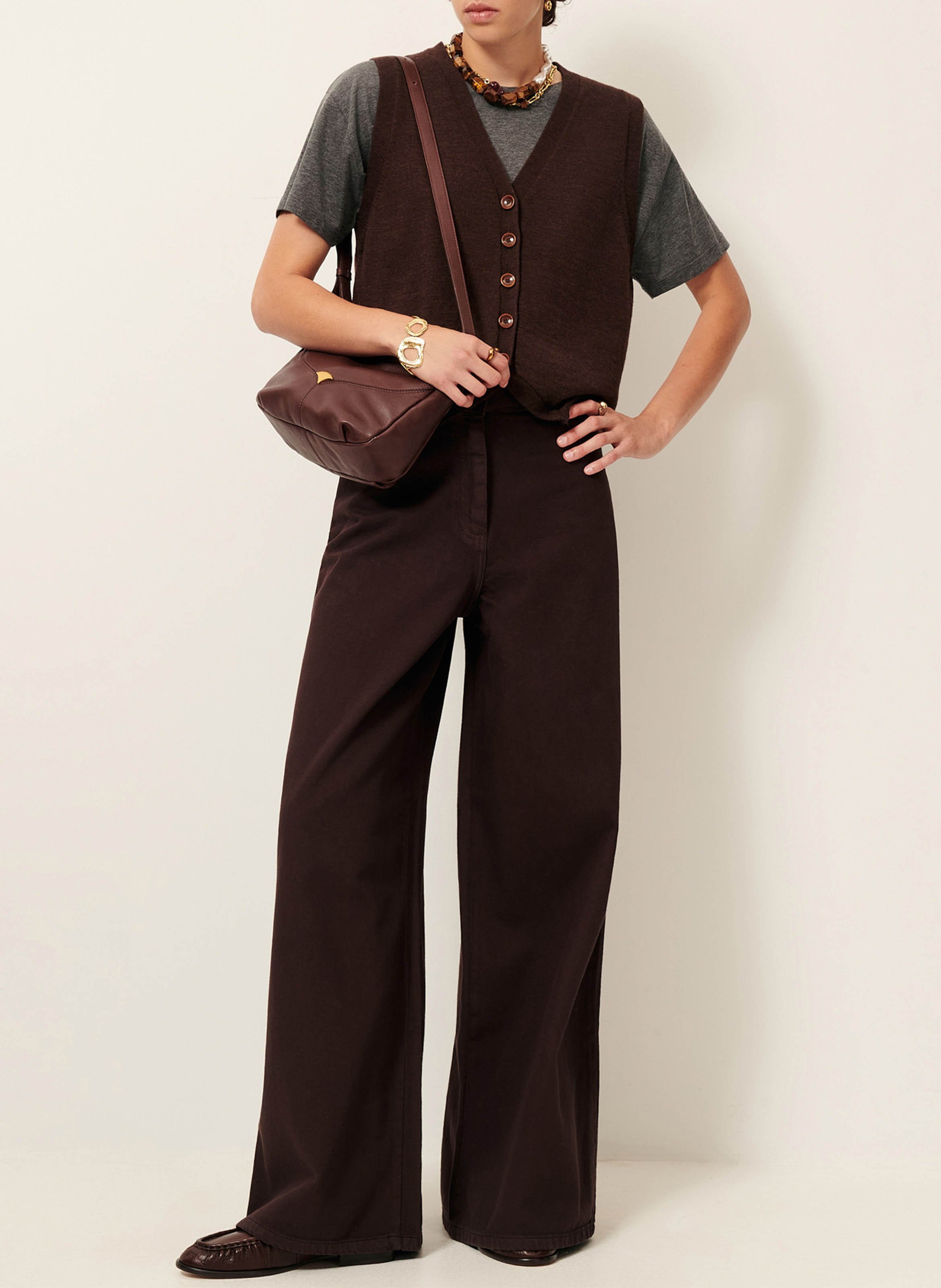 Jean large taille haute en coton dalt SESSUN Marron