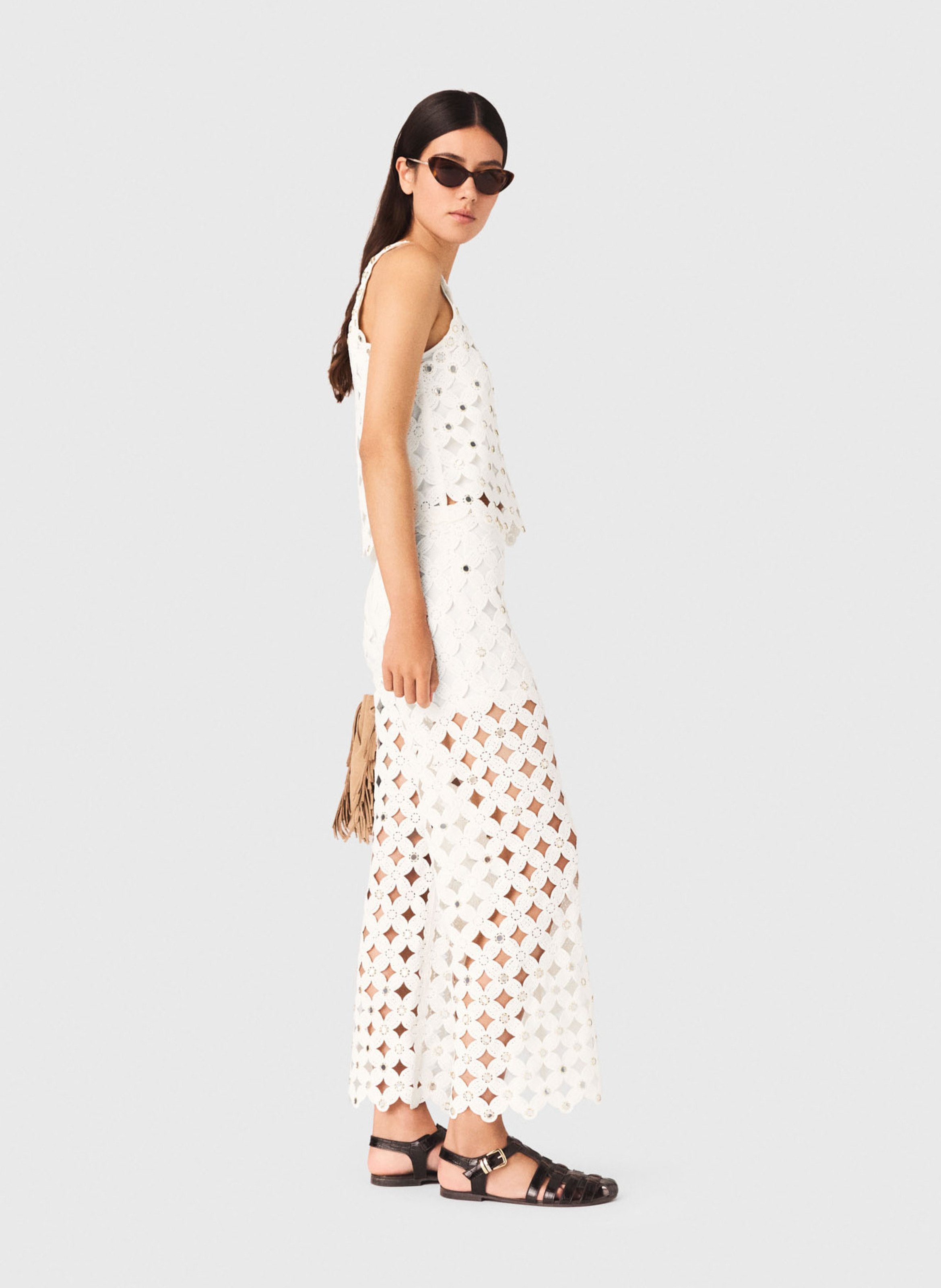 Pantalon évasé en crochet MAJE Blanc