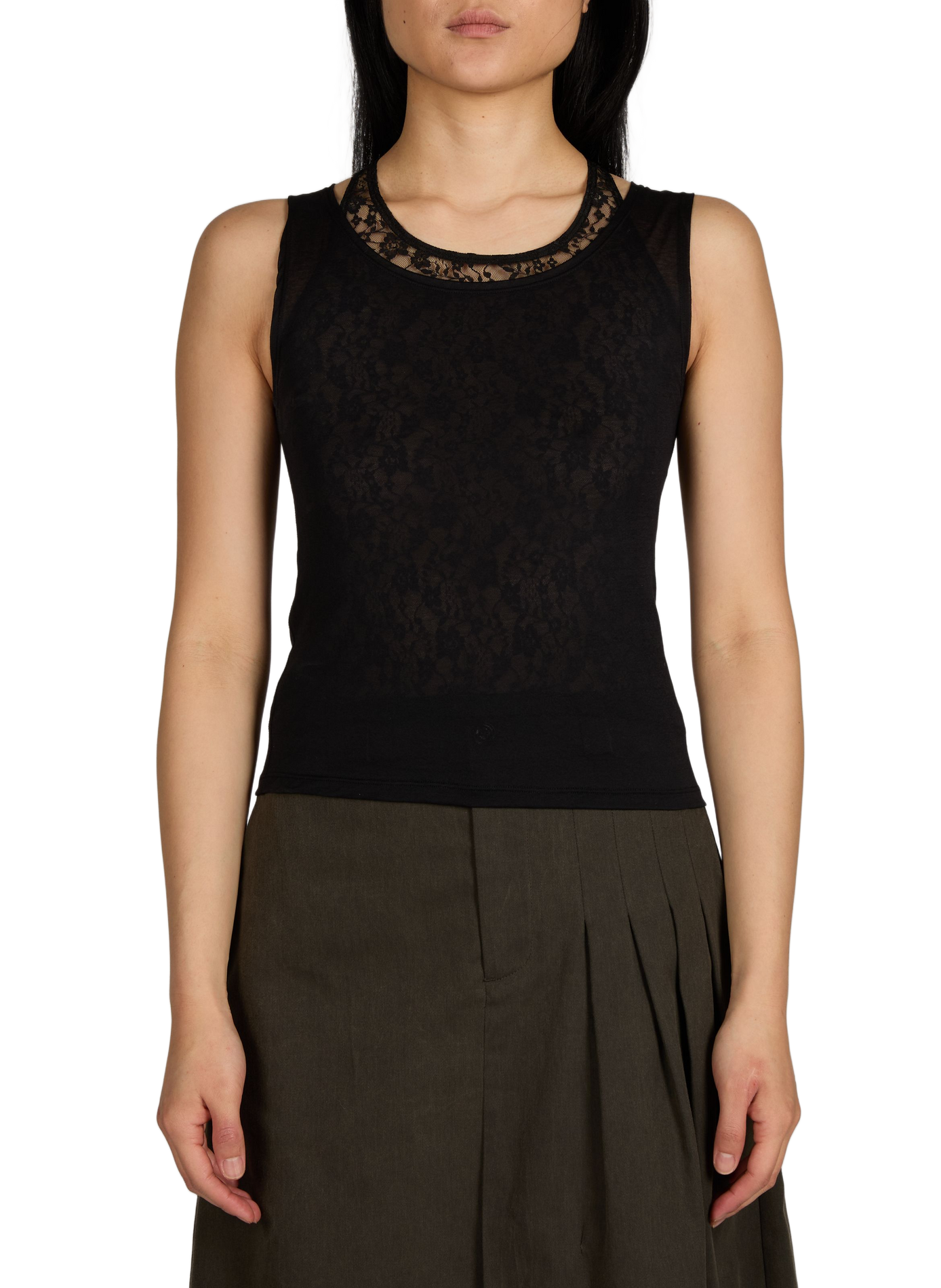 Cotton blend lace overlay tank top OUR LEGACY Black