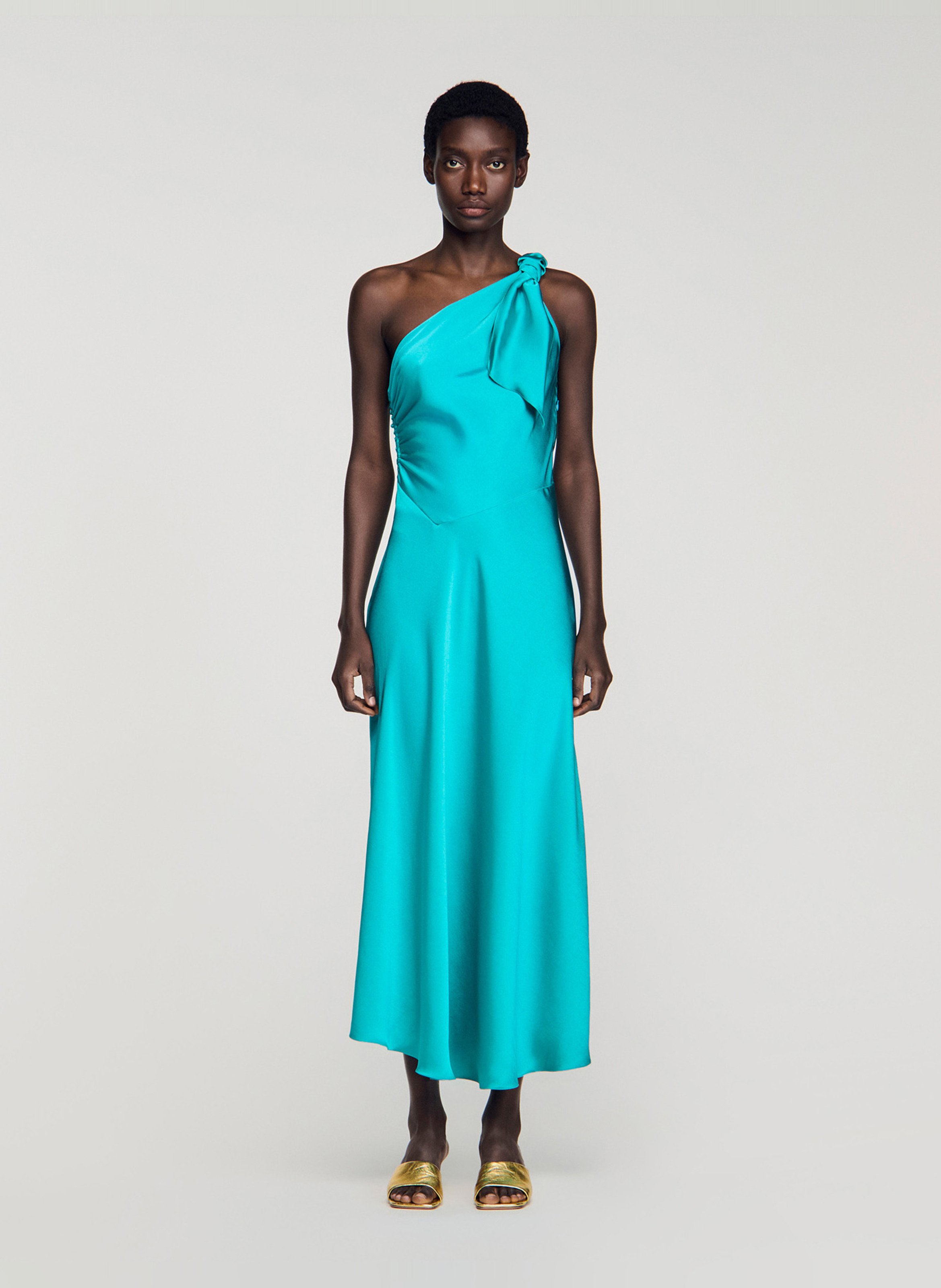 Robe longue satinée unie SANDRO Vert