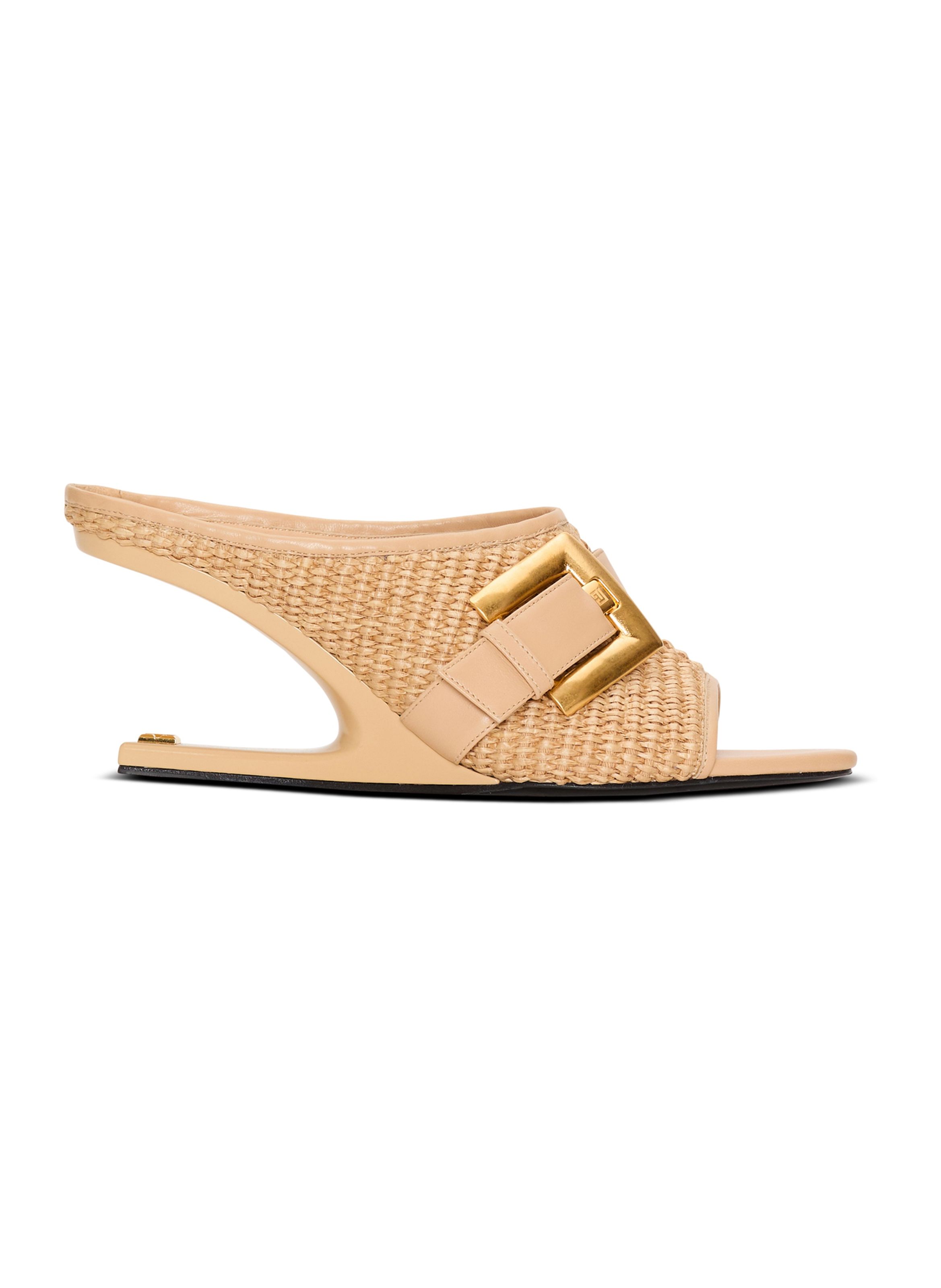 Mules anthem no wedge en raphia et cuir lisse BALMAIN Beige