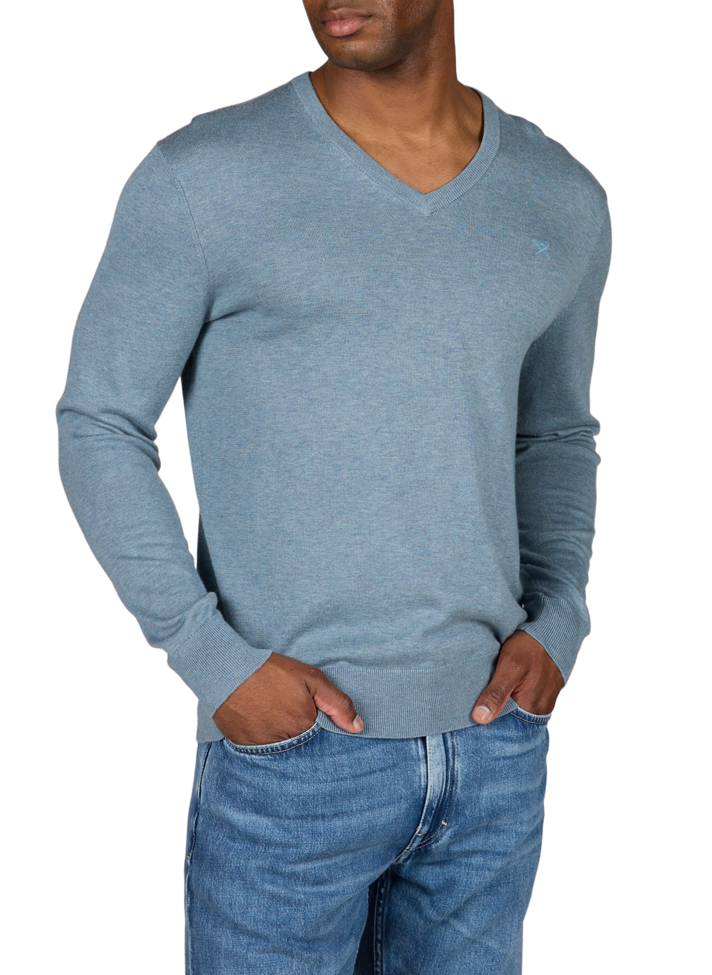 V-neck cotton and silk sweater HACKETT Blue