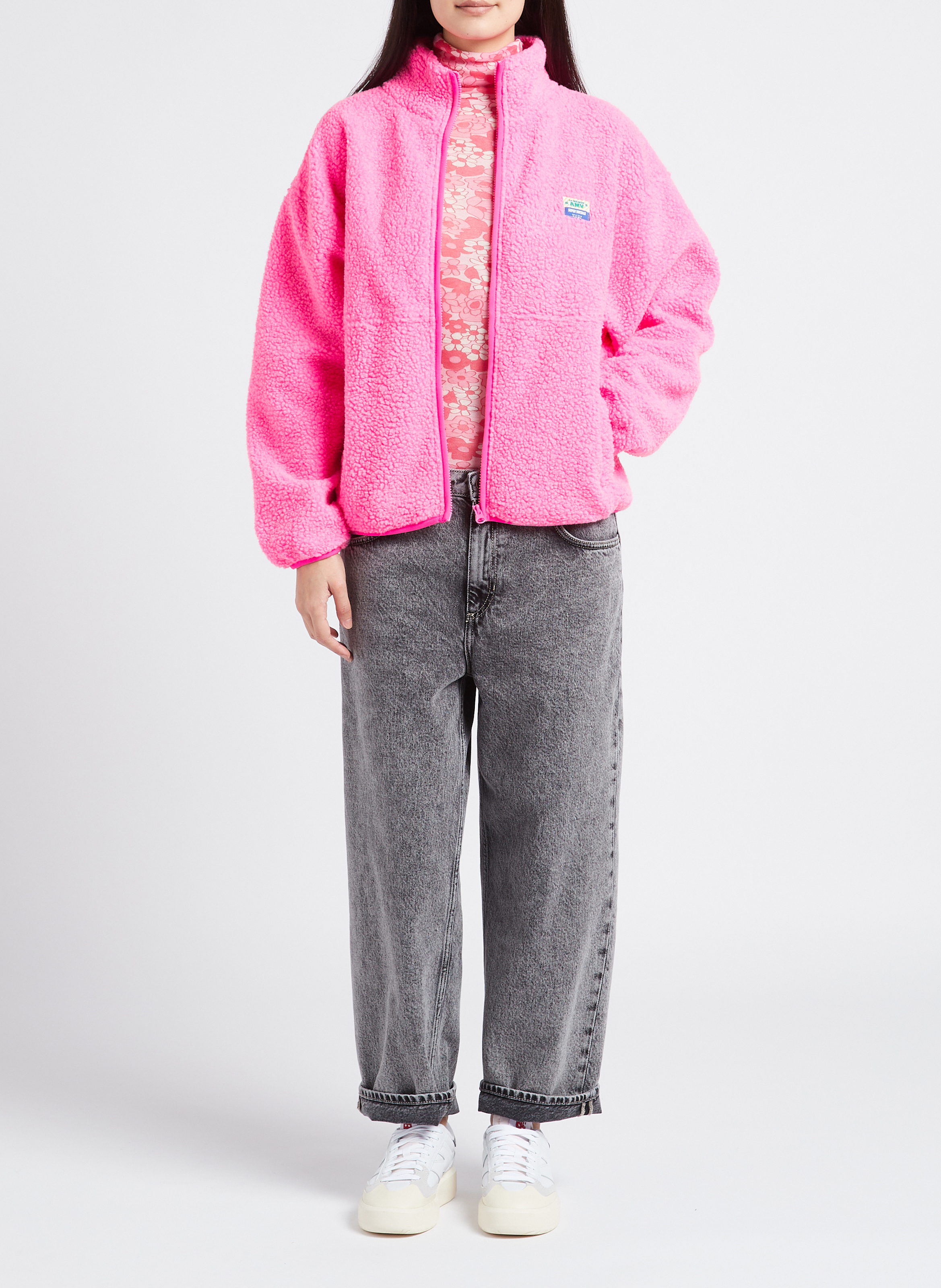 Veste ample zippée à col montant polaire hoktown AMERICAN VINTAGE Rose