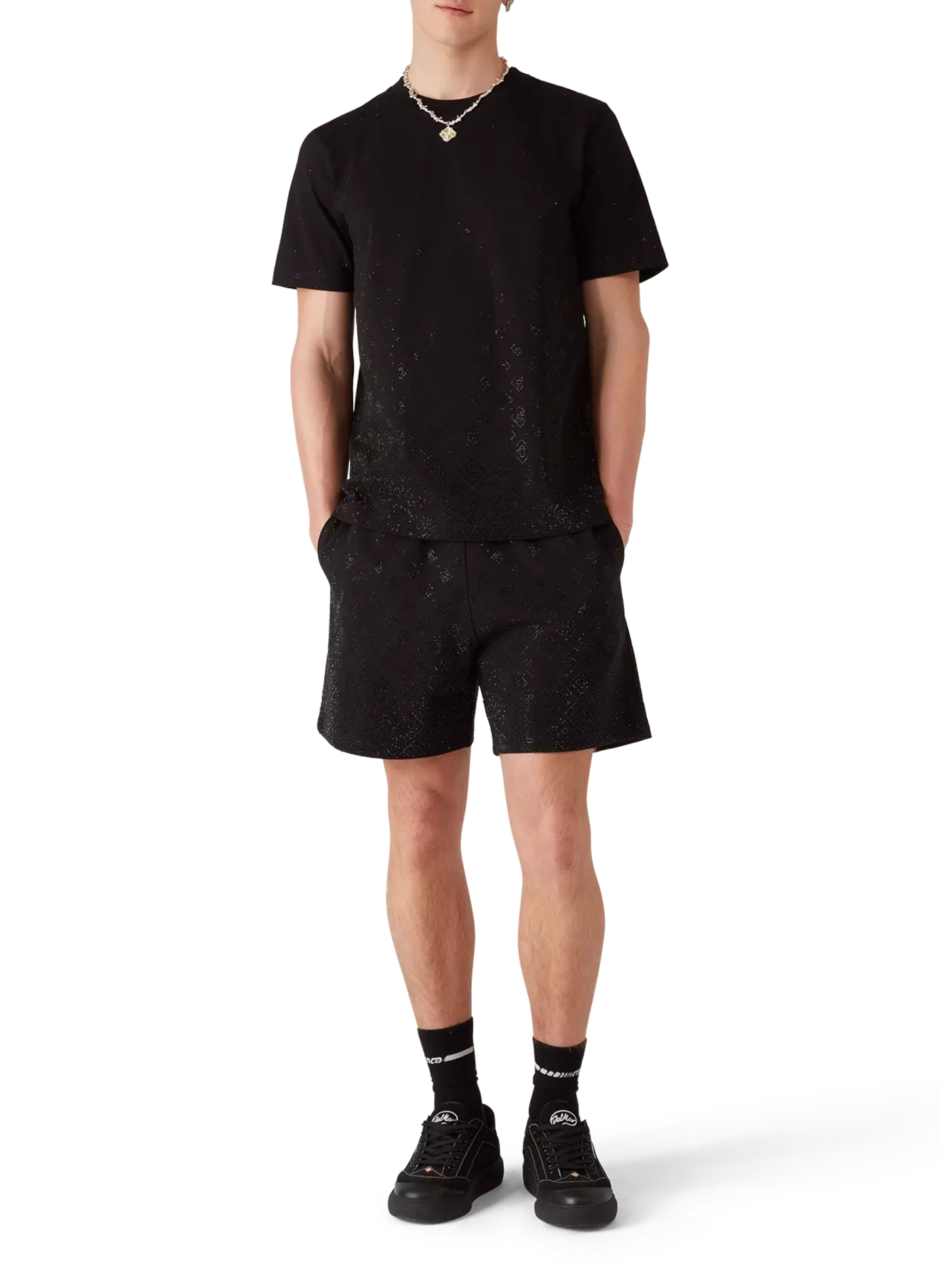 Shiny Monogram Short Crystal in Cotton CASABLANCA PARIS Black