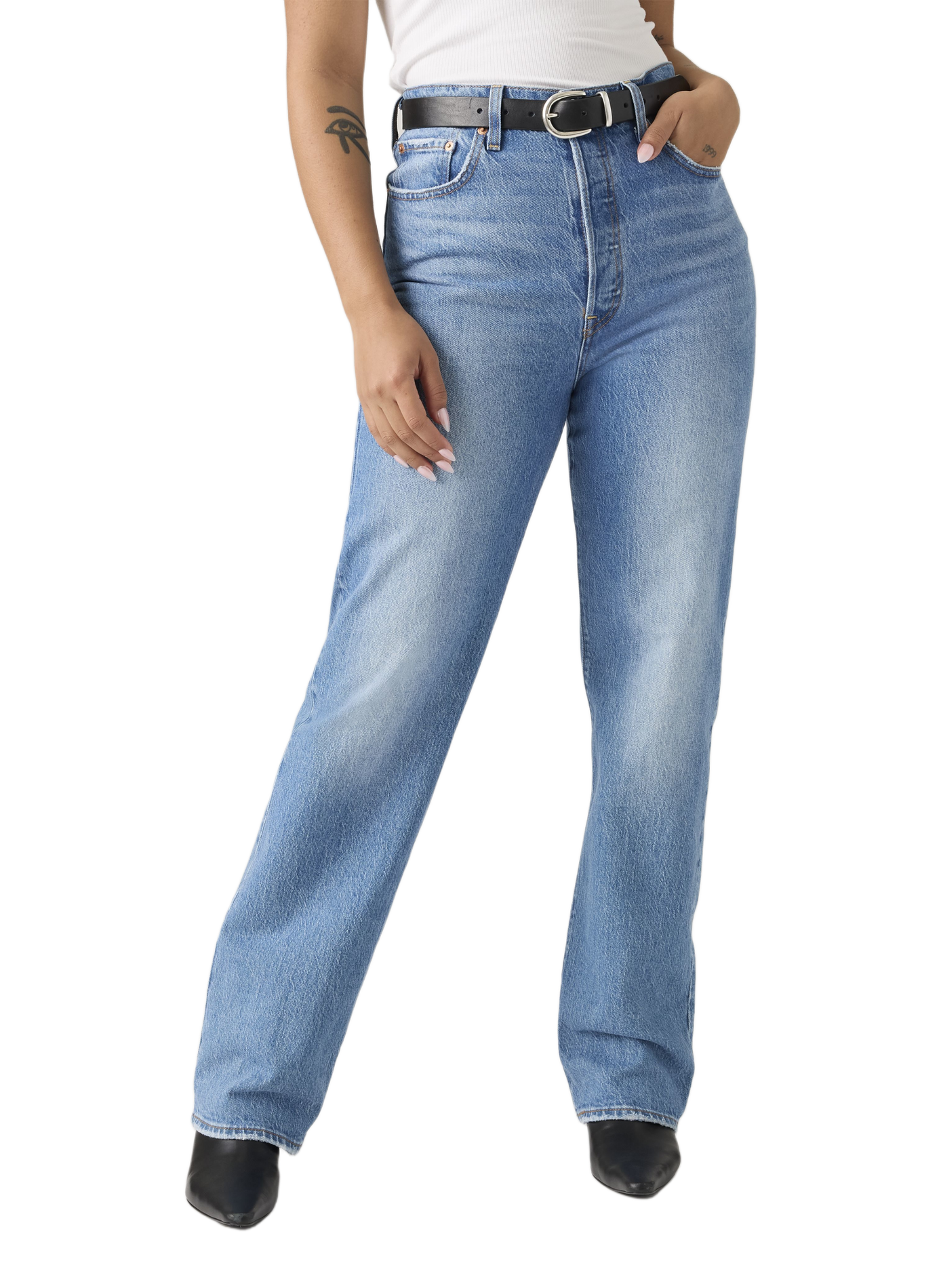 Jean Ribcage Full-length en coton mélangé LEVI'S Bleu