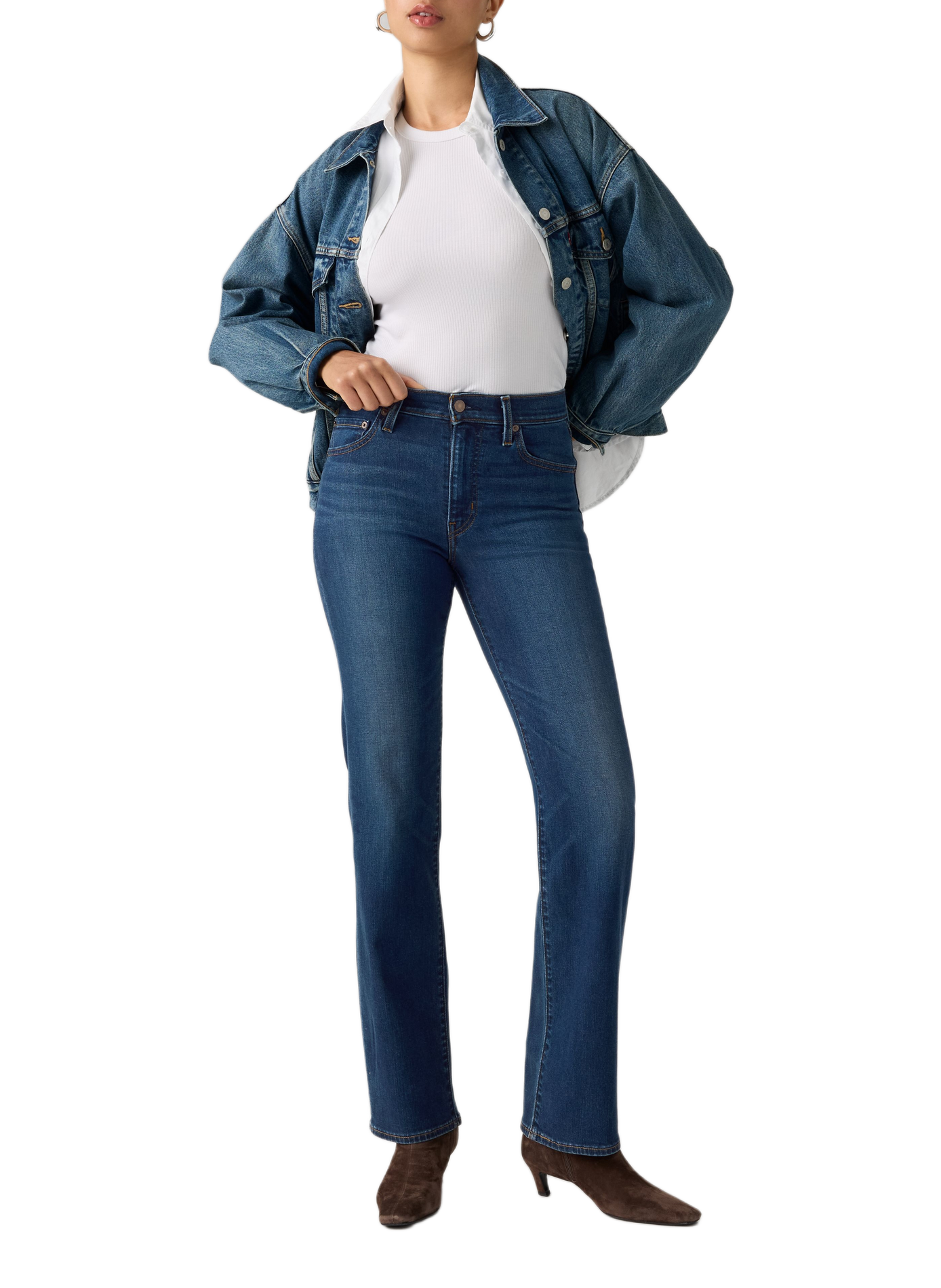 Slim jeans 722 met hoge taille van gemengd katoen LEVI'S Blauw