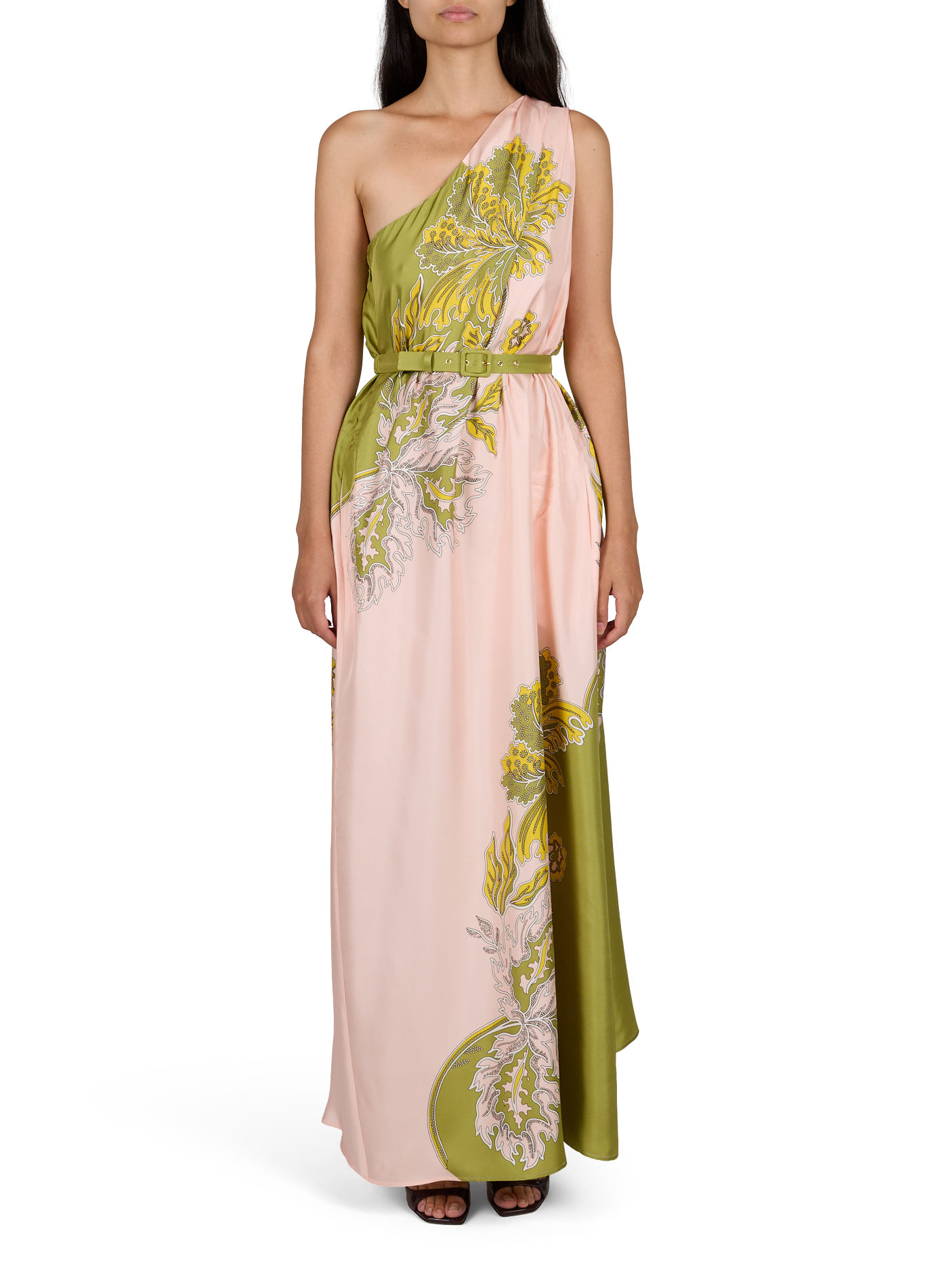 Asymmetrisches bedrucktes Seidenkleid LA DOUBLEJ Rosa
