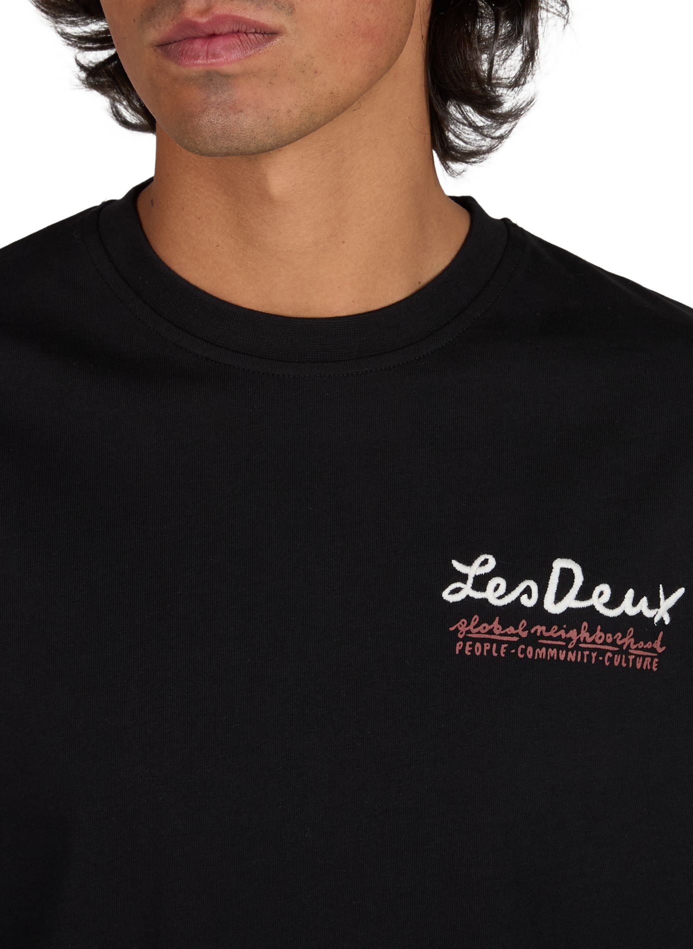 Gerades T-Shirt mit gesticktem Muster aus Baumwolle LES DEUX Schwarz
