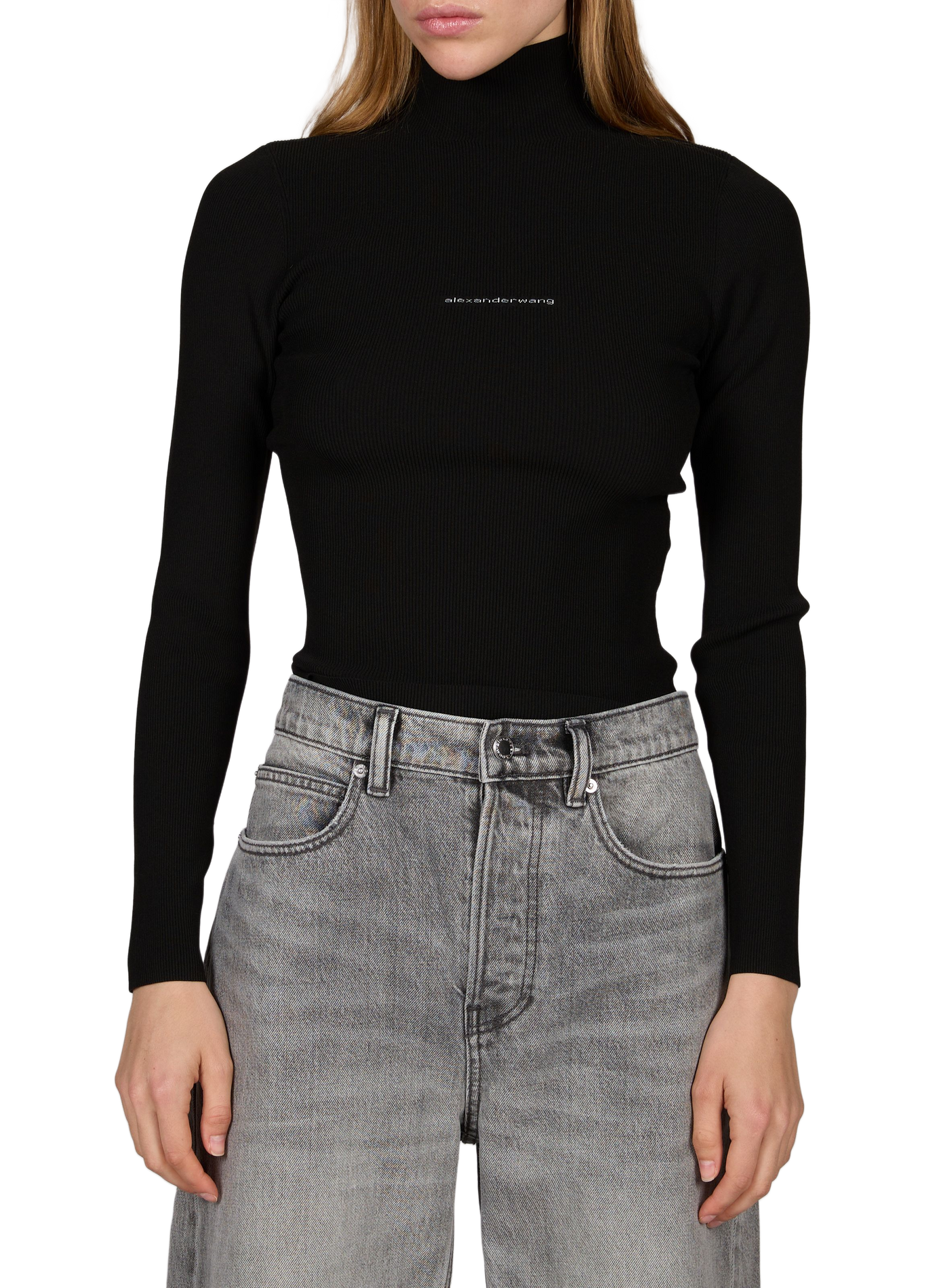 Pull col montant en maille à logo ALEXANDER WANG Noir