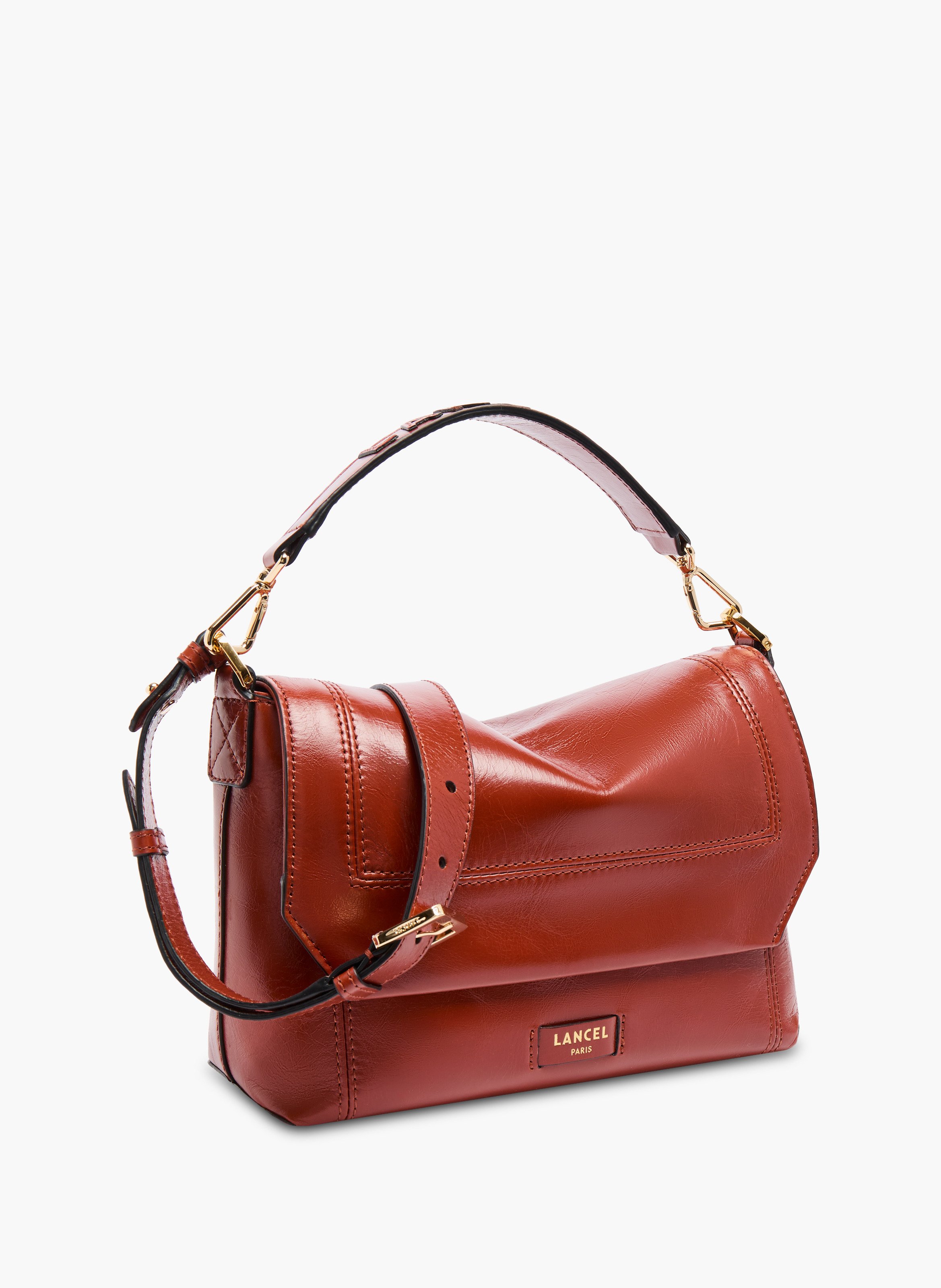 Sac à rabat m - ninon soft, cuir de vachette vintage, bandoulière à chaîne coulissante LANCEL Rouge