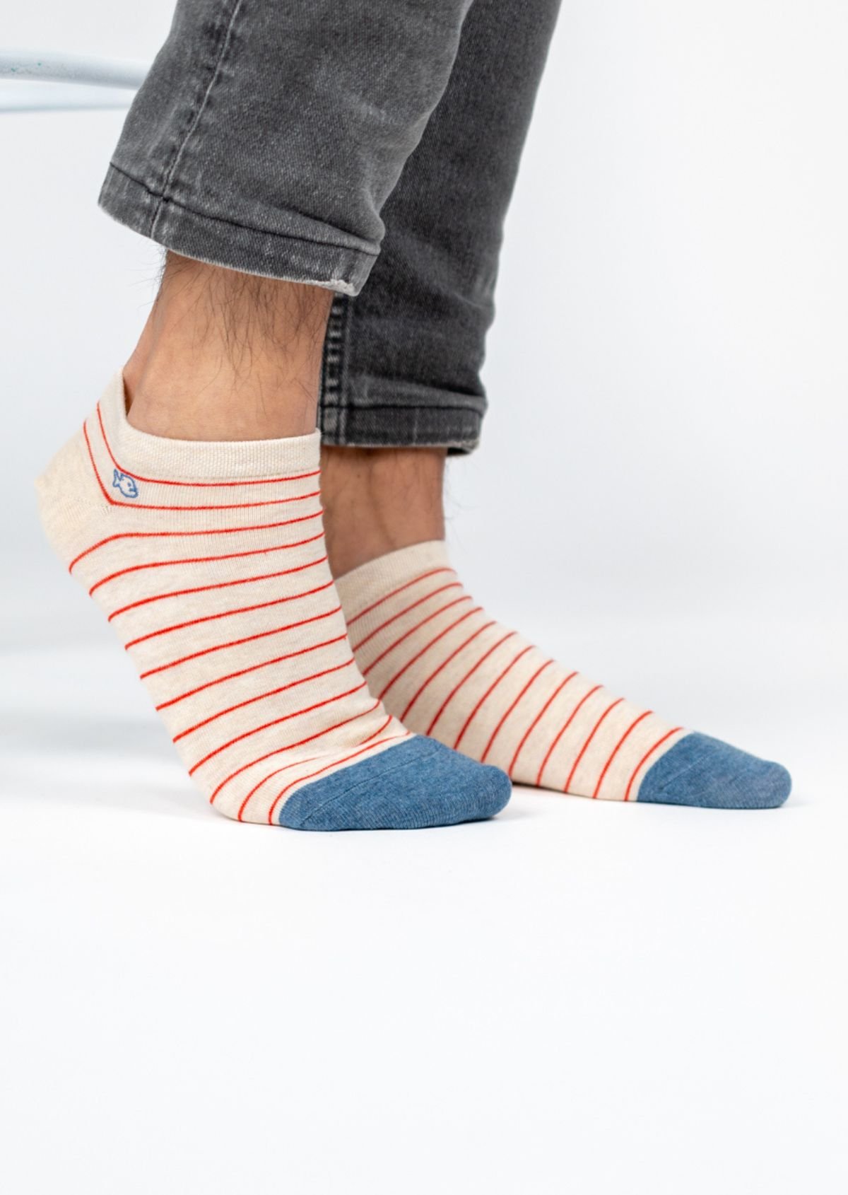 Socquettes en coton peigné à rayures fines BILLYBELT Beige