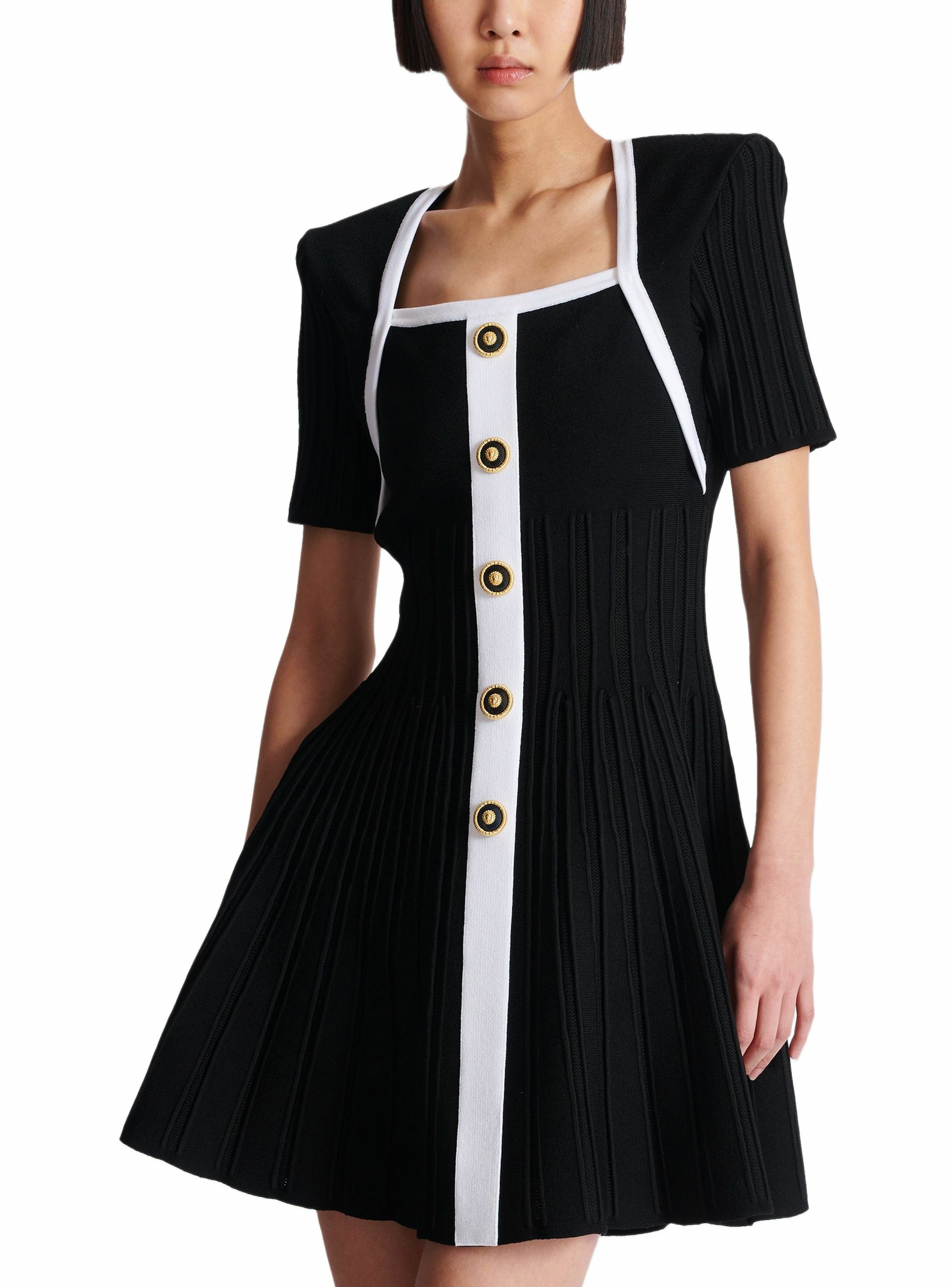 Robe bicolore évasée en maille BALMAIN Noir
