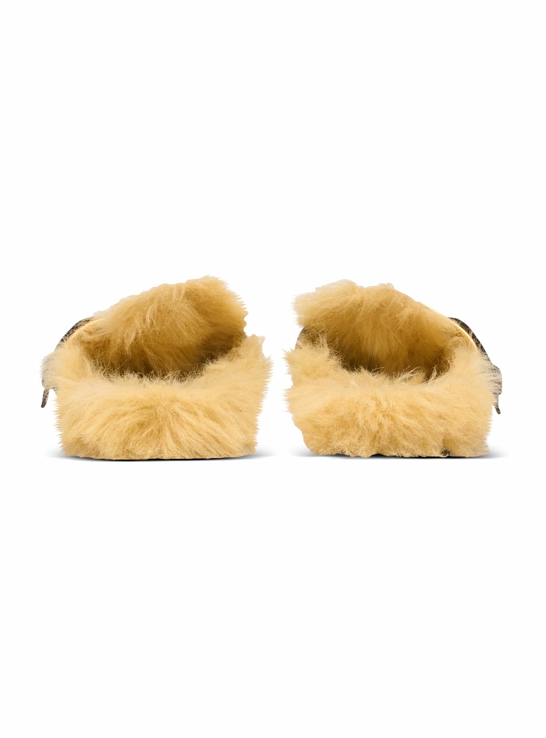 Mules plates en cuir et fausse fourrure BALMAIN Noir