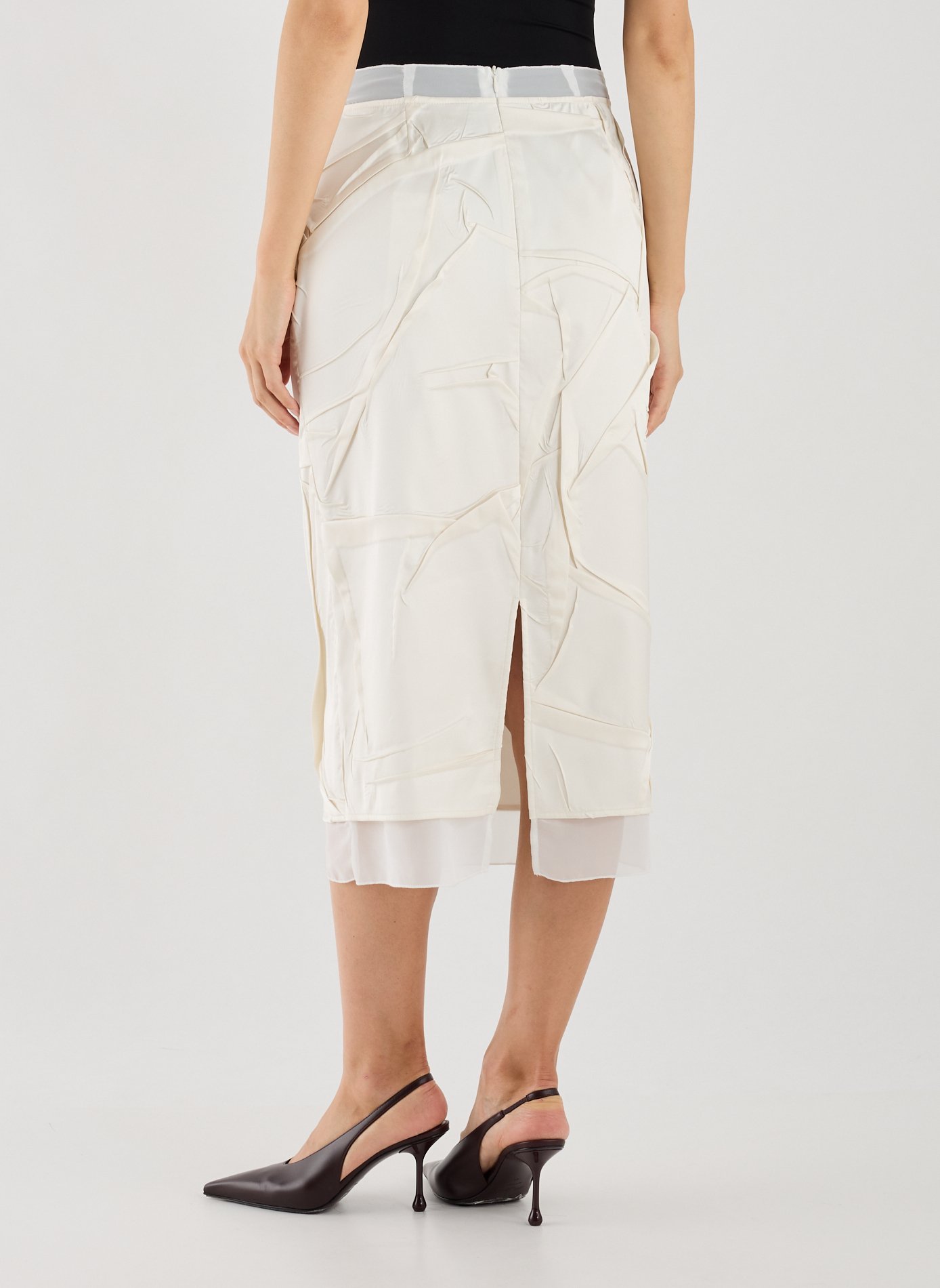 Jupe droite satinée effet froissé ADOLFO DOMINGUEZ Beige