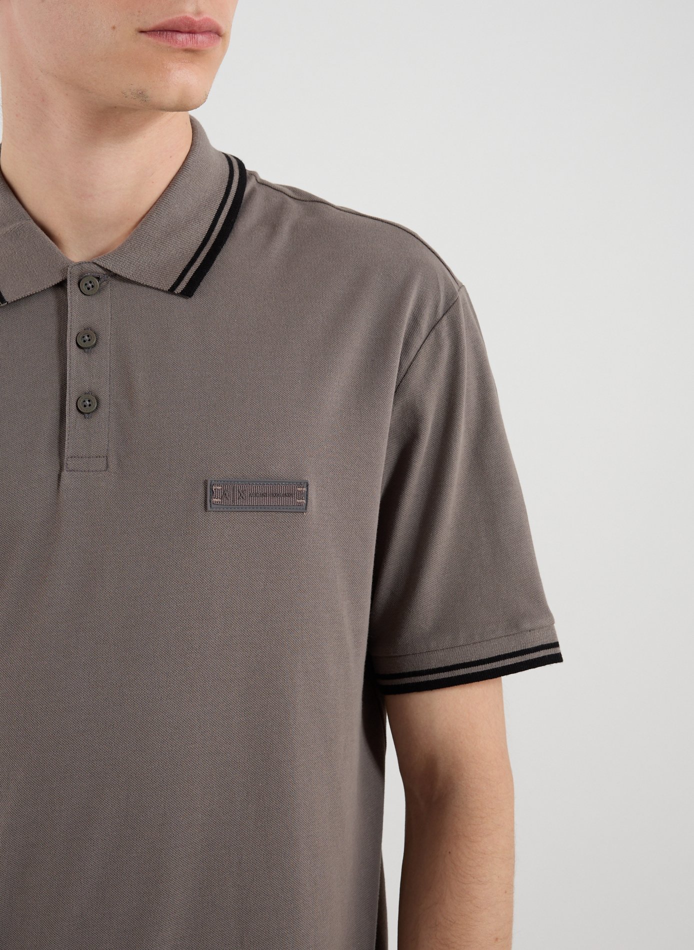Piqué cotton polo with contrasting piping ARMANI EXCHANGE Brown