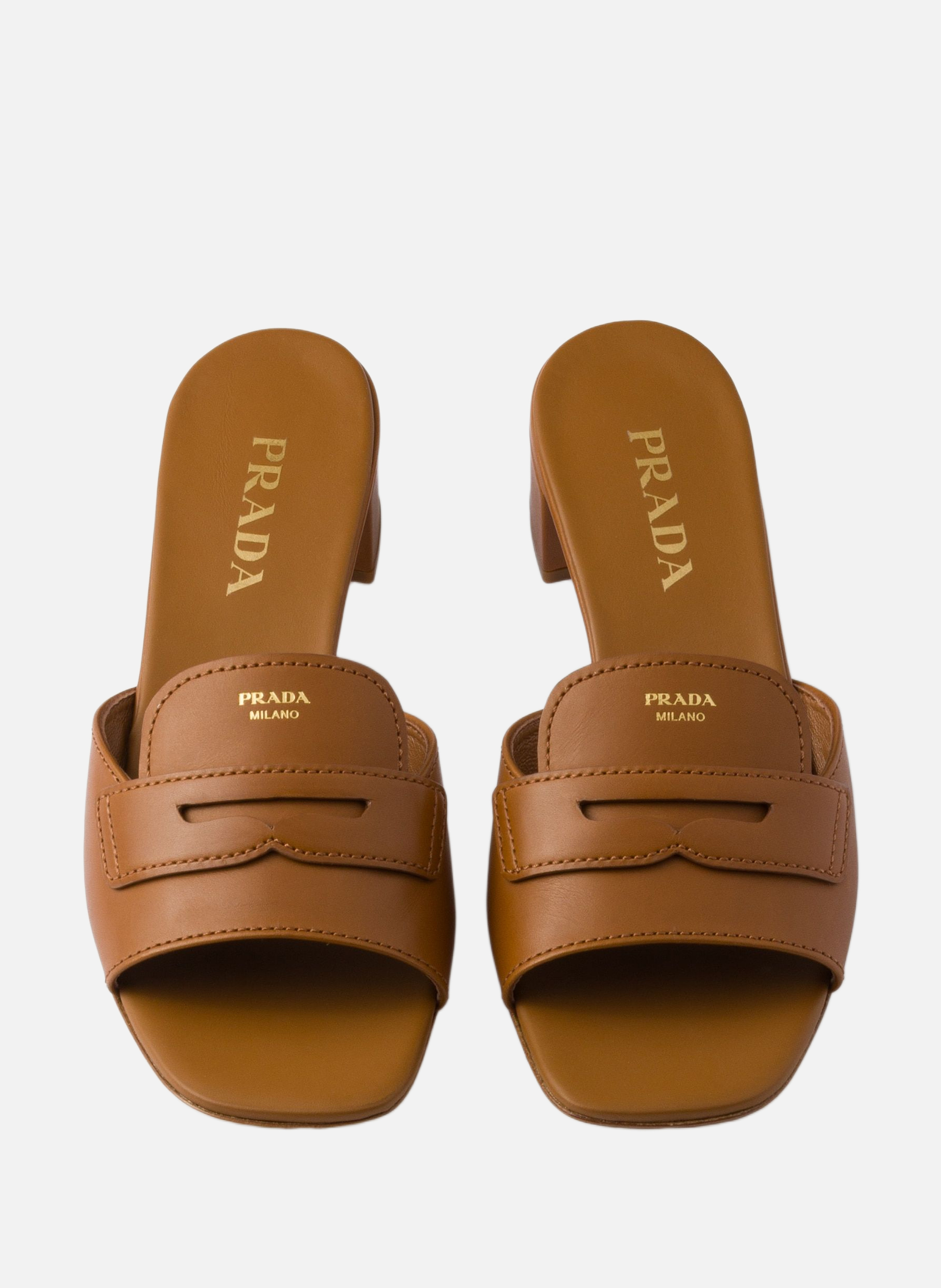 Mules en cuir PRADA Marron