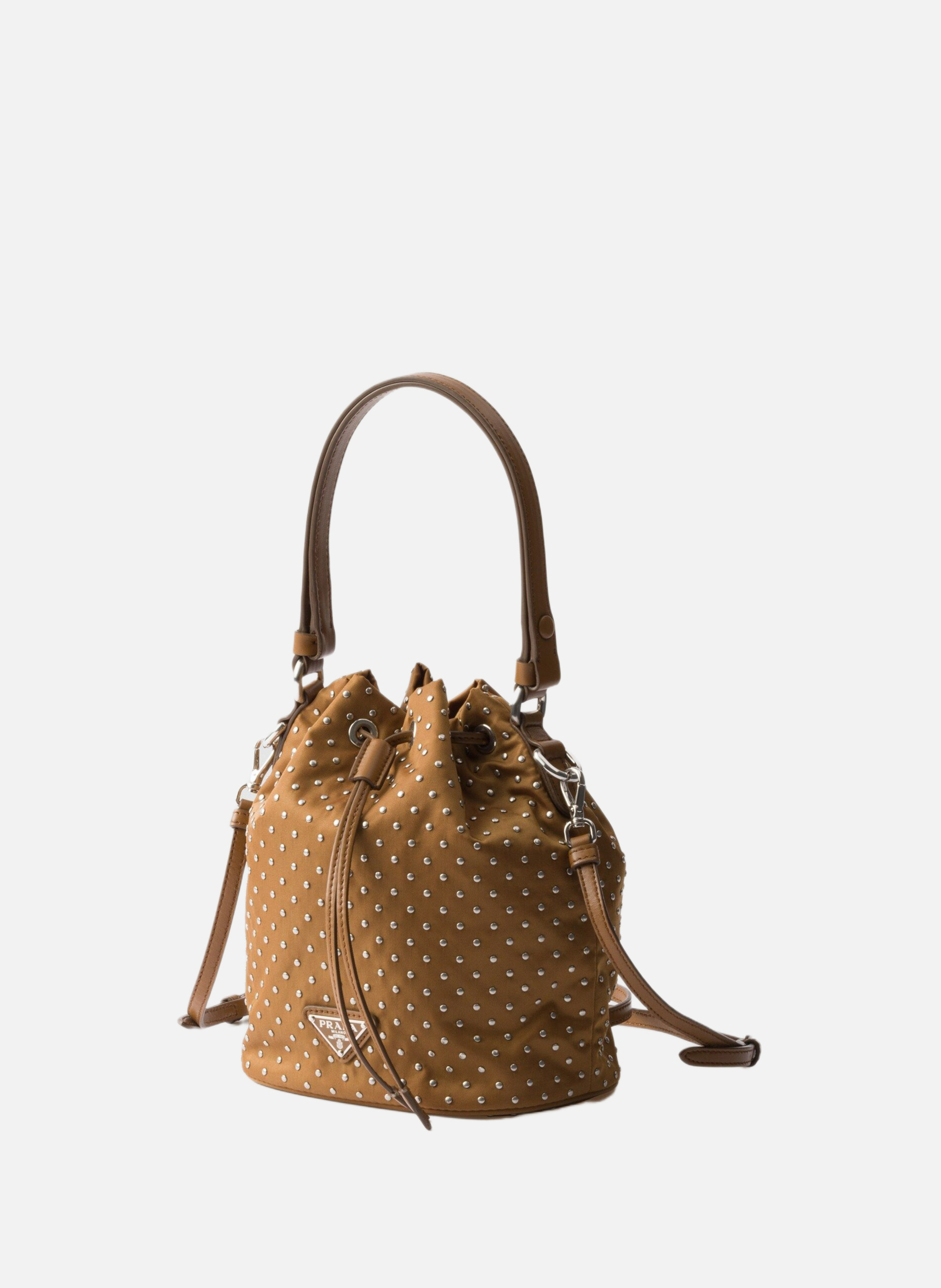 Mini sac en re-nylon avec clous PRADA Marron