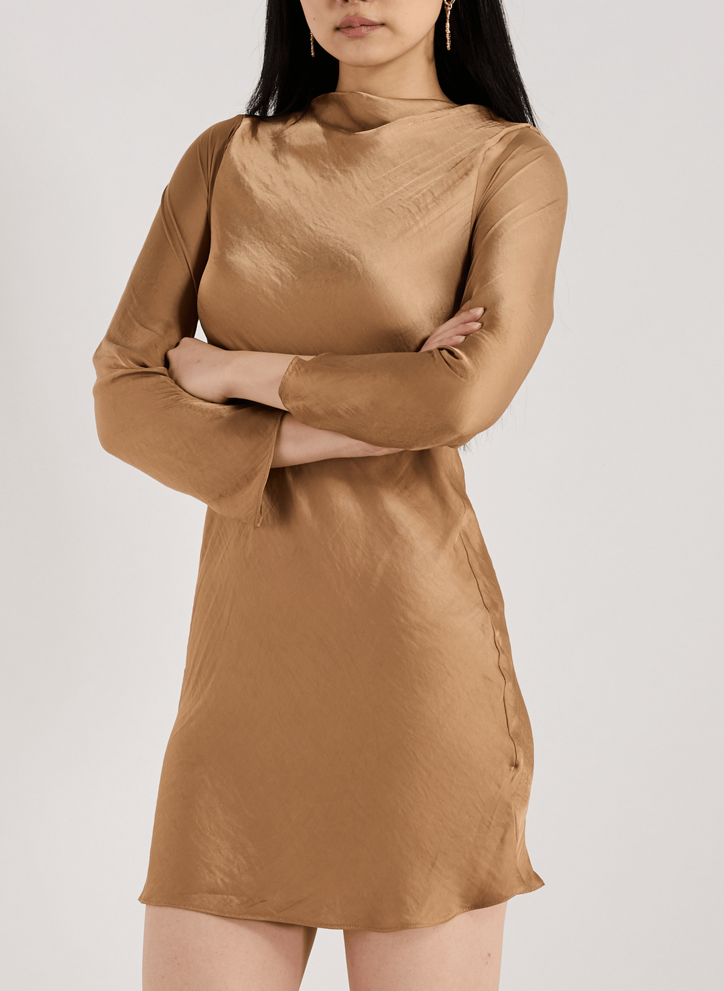 TOPSHOP Short fluid satin dress Brown