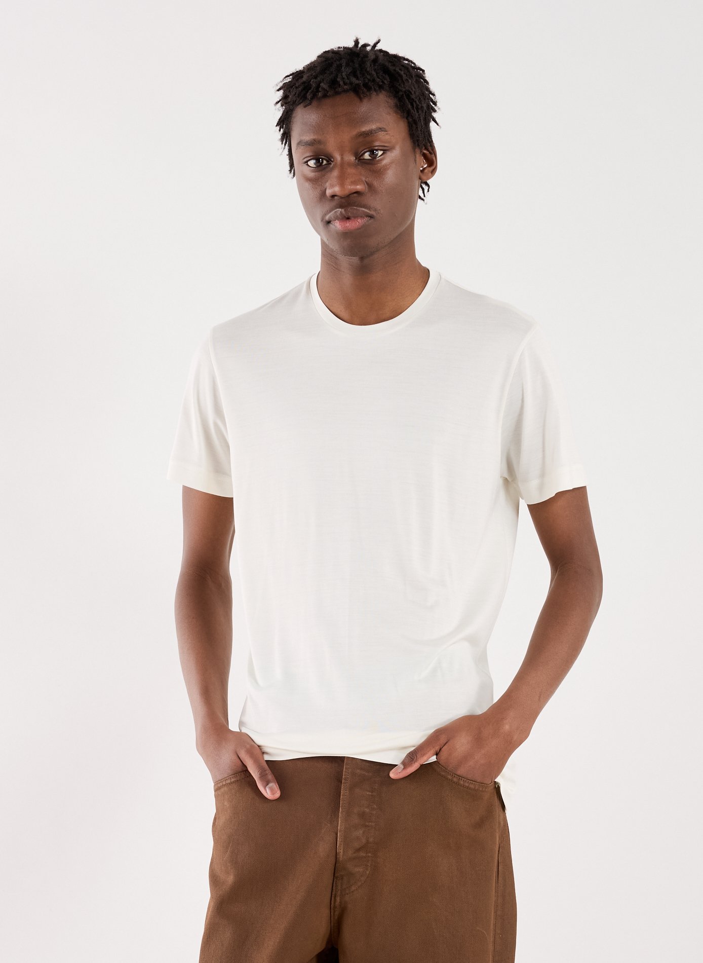 T-Shirt droit à manches courtes en soie STEFAN BRANDT Blanc