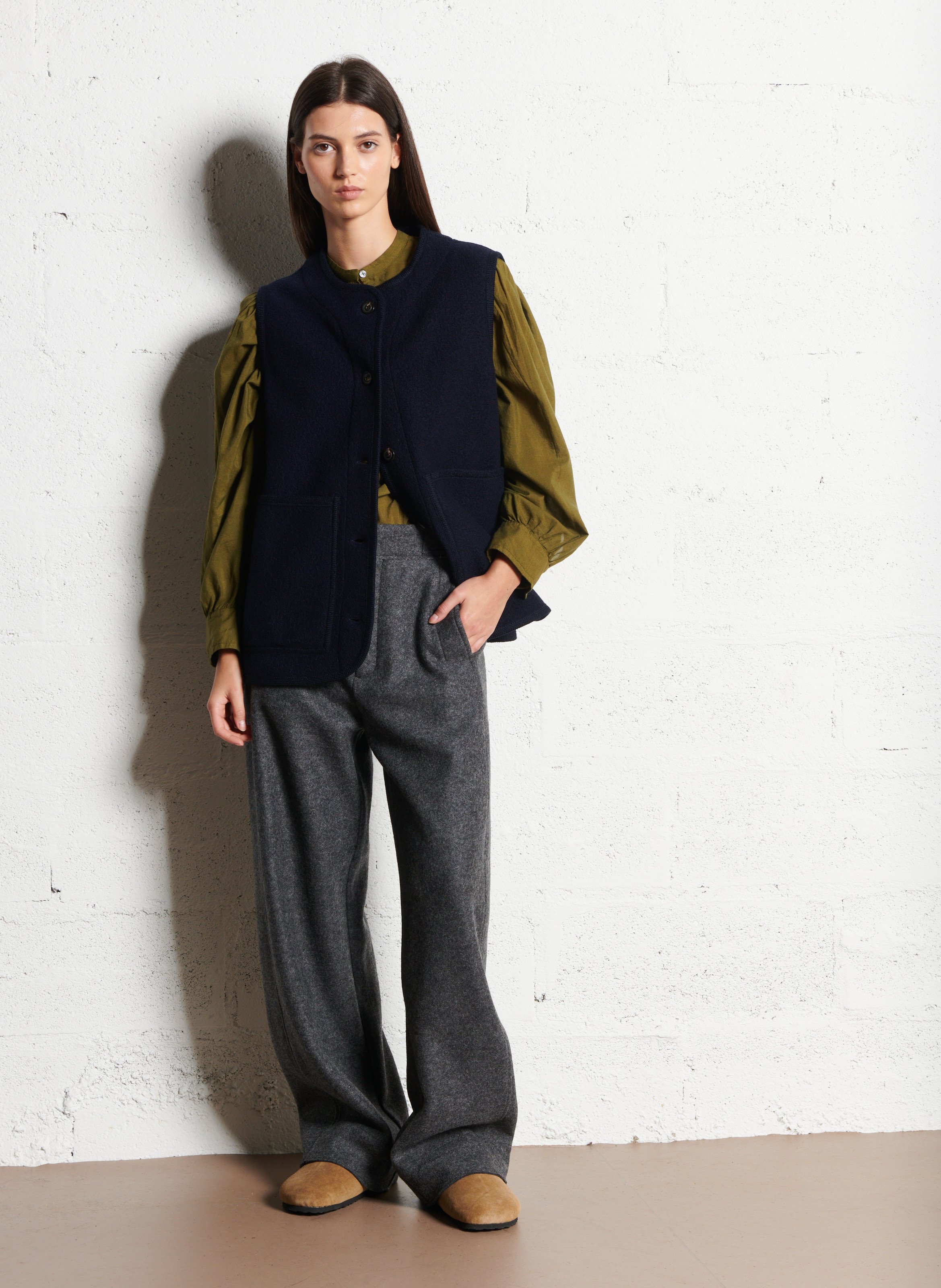 Blouson col rond en laine chicago SOEUR Bleu