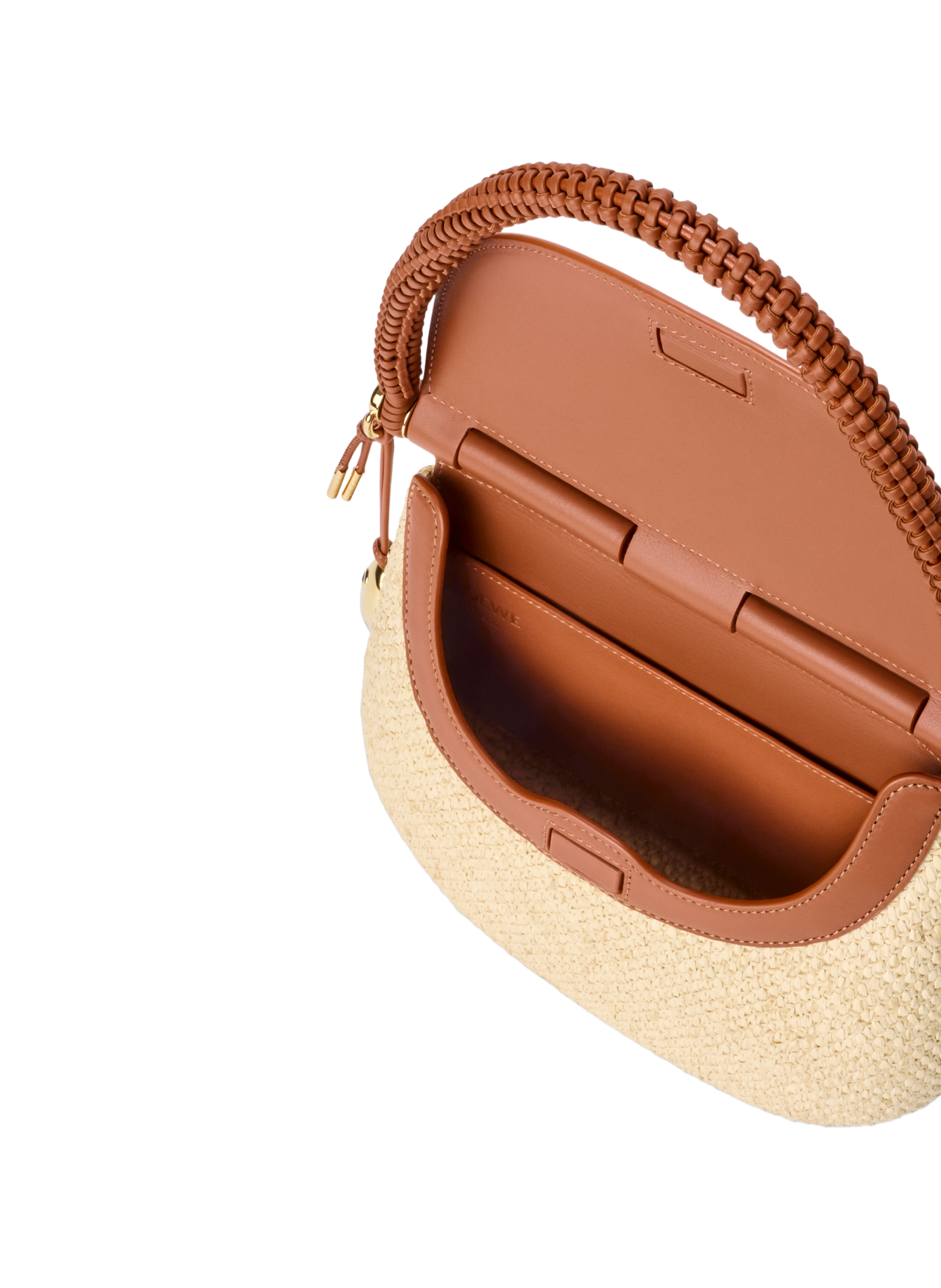 Sac Pescador moyen en raphia et cuir de veau LOEWE Beige