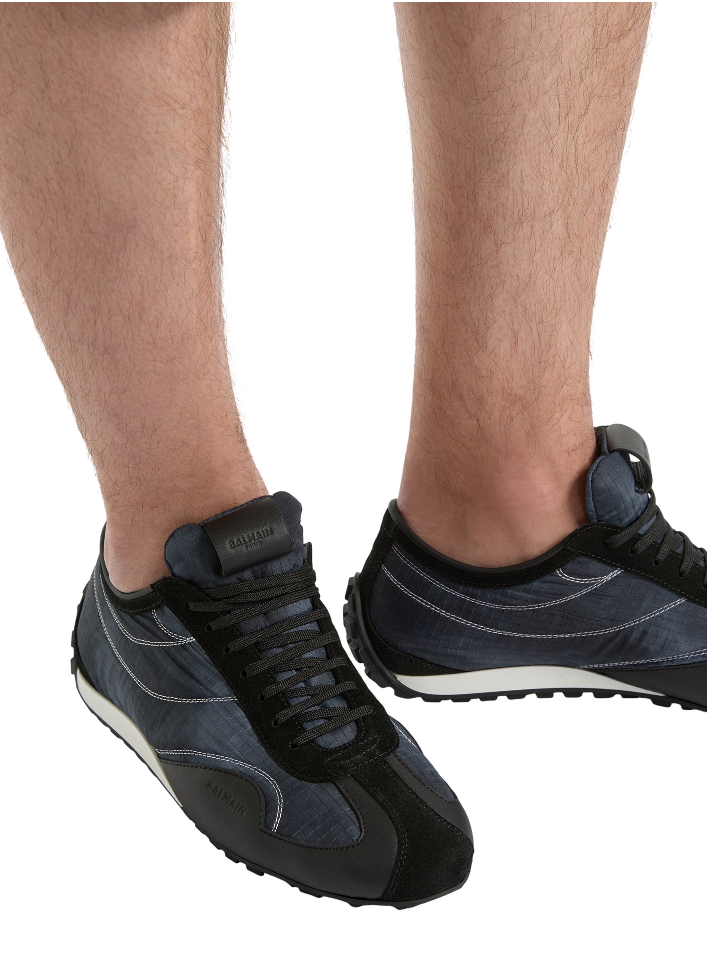 Baskets racing low en nylon et cuir BALMAIN Noir