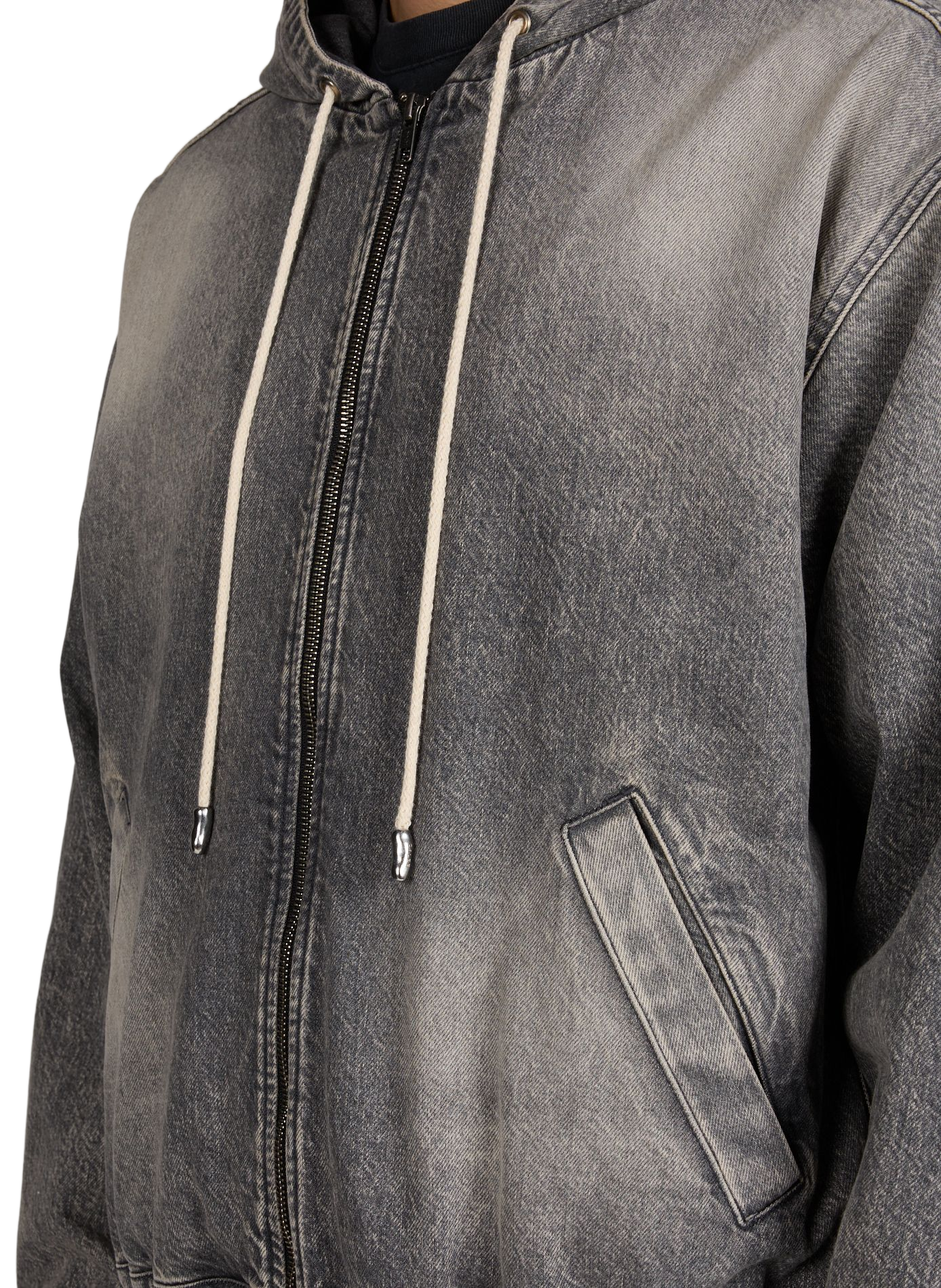 Sweat ample zippé en denim de coton CALEB Gris