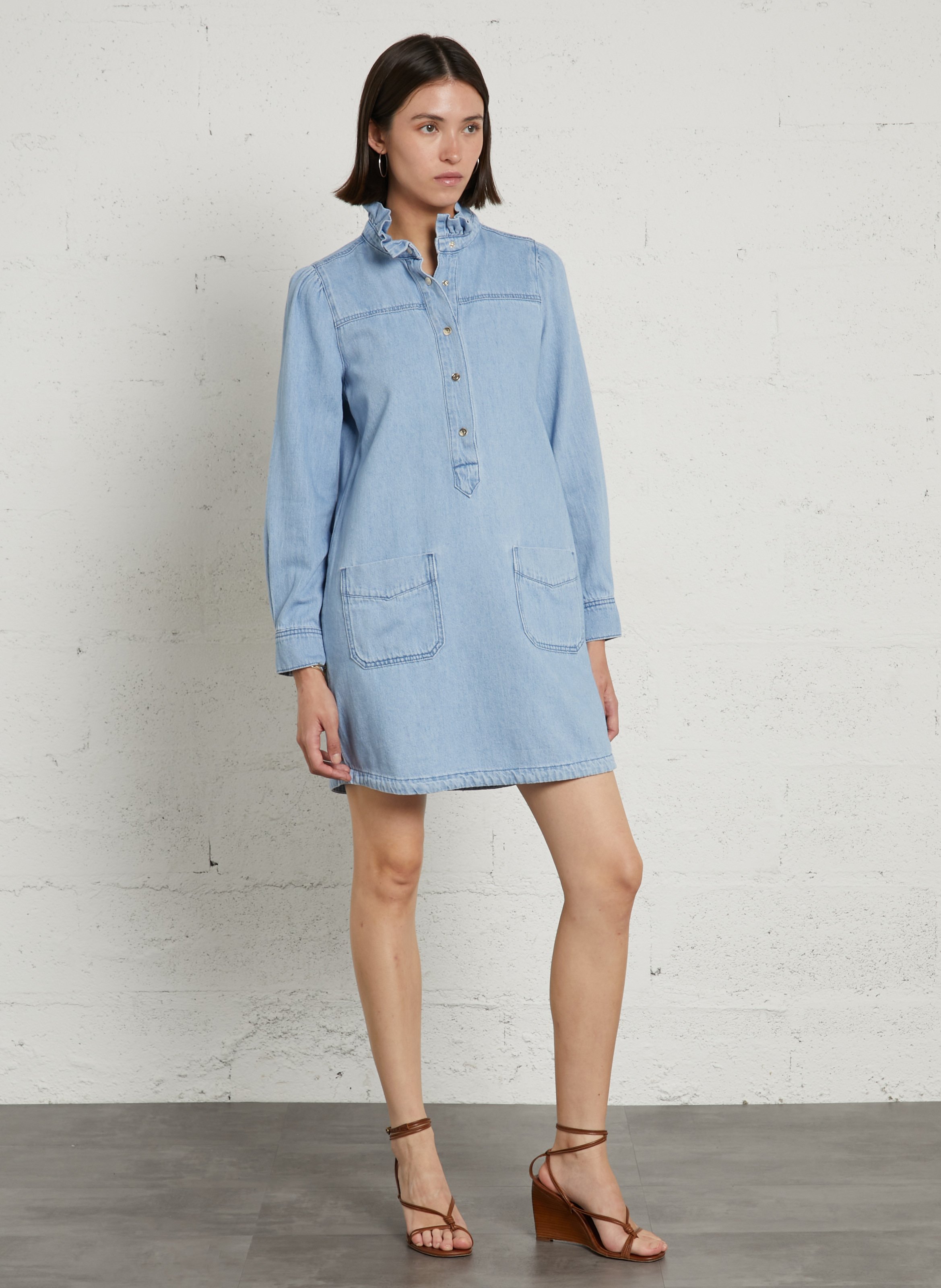 Robe courte manches longues en jean blake MAISON 123 Bleu