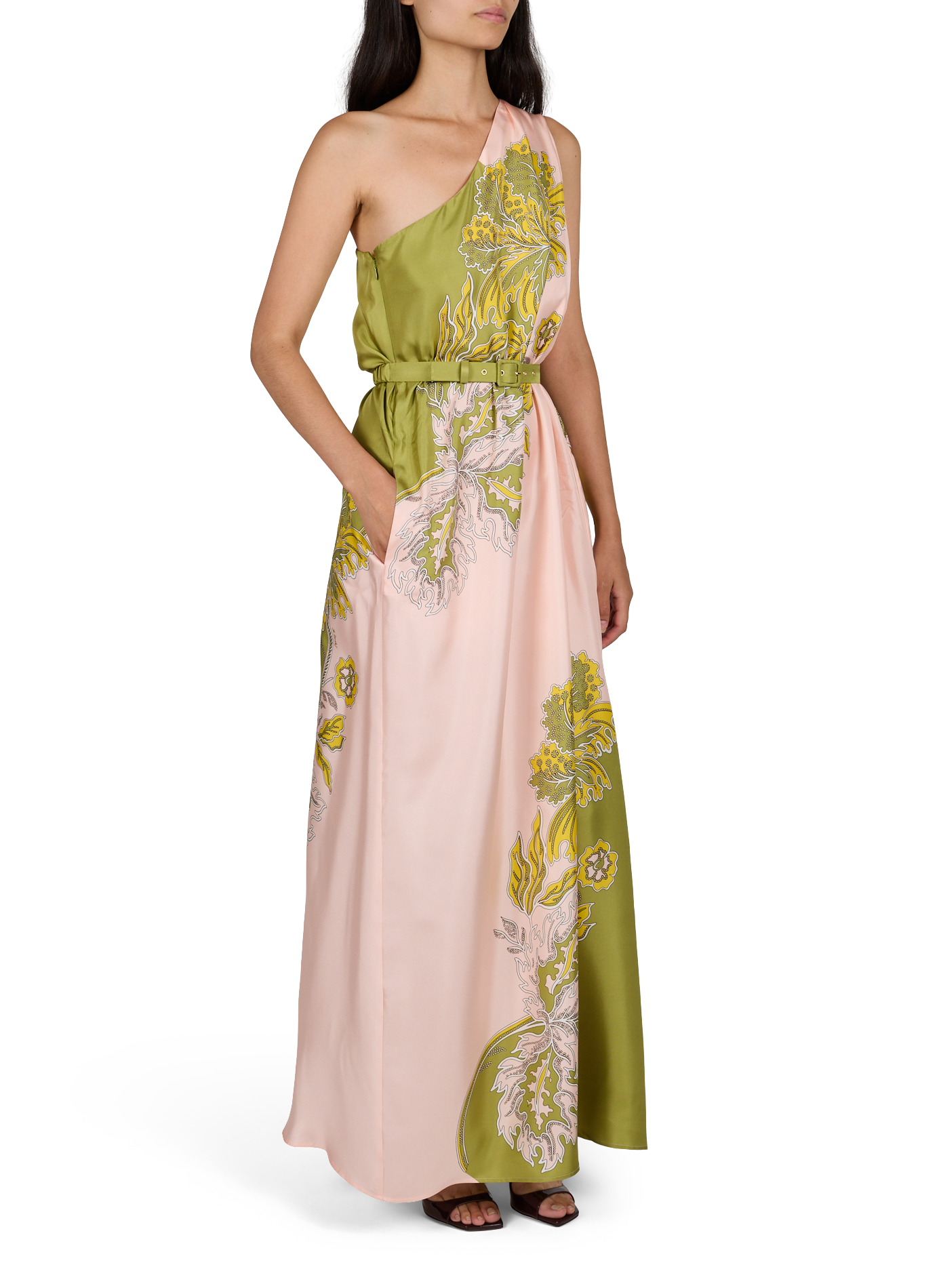 Asymmetrisches bedrucktes Seidenkleid LA DOUBLEJ Rosa