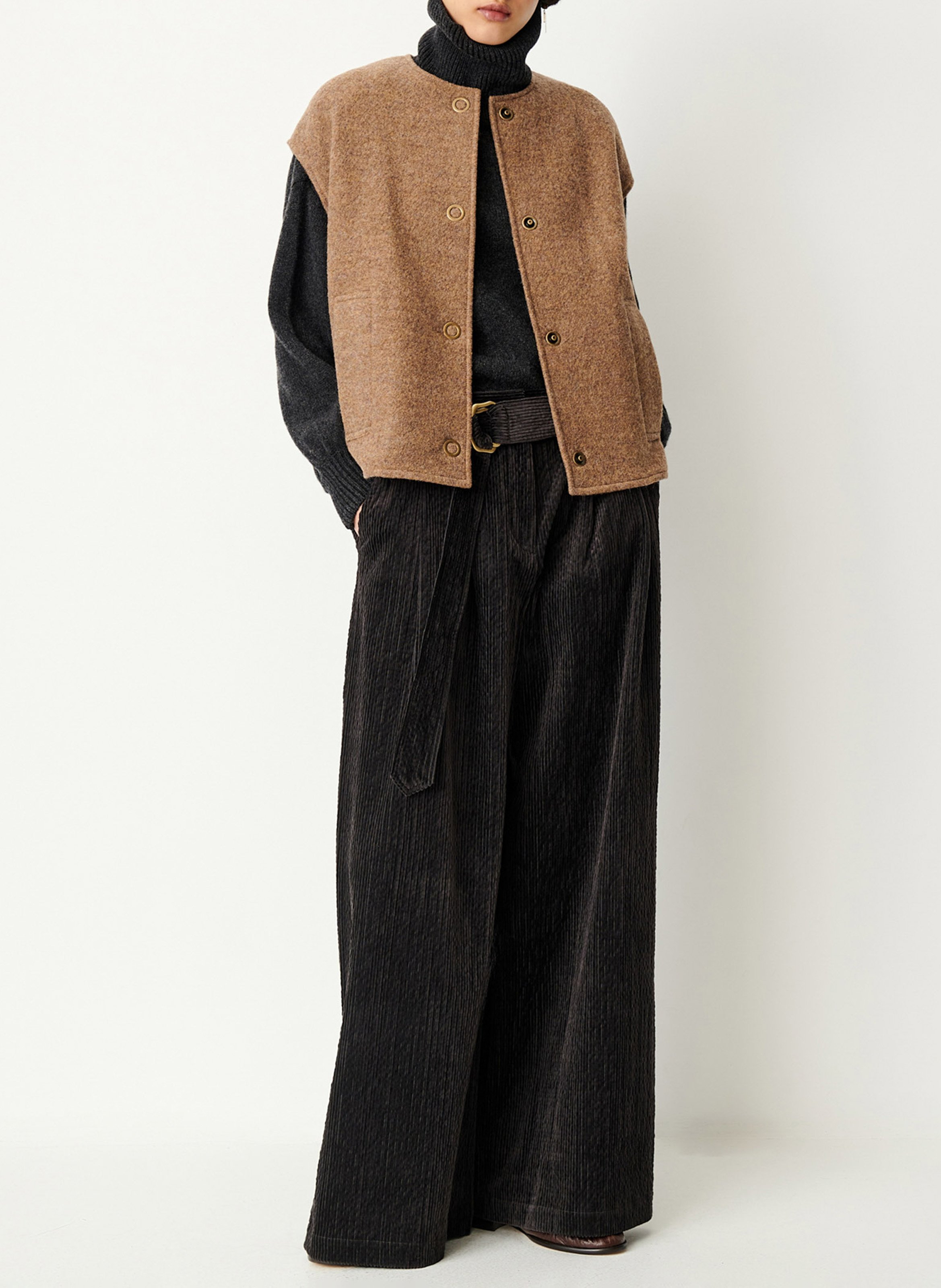 Veste droite col rond en laine hanzo SESSUN Beige