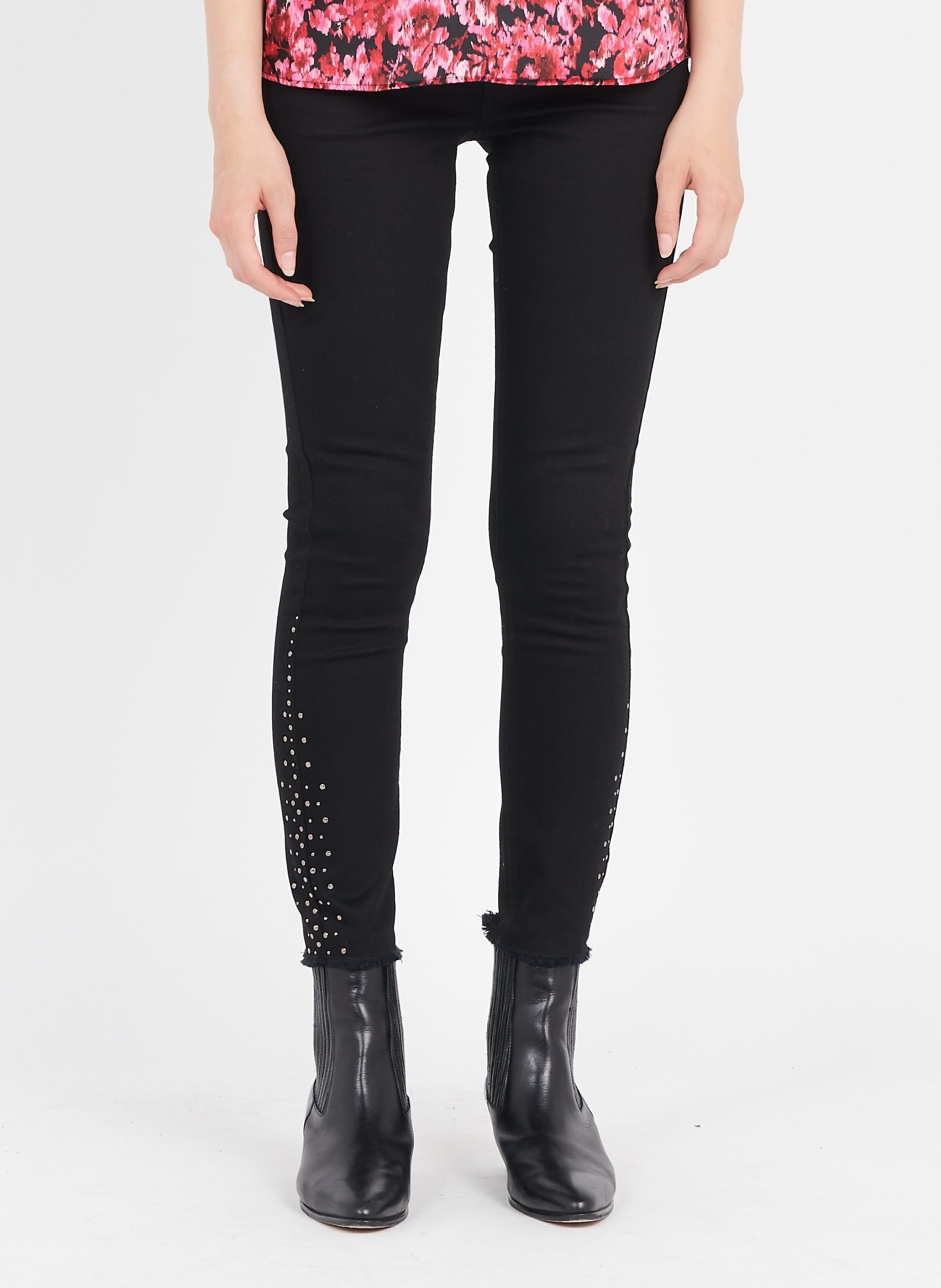 Jean slim croppé avec strass