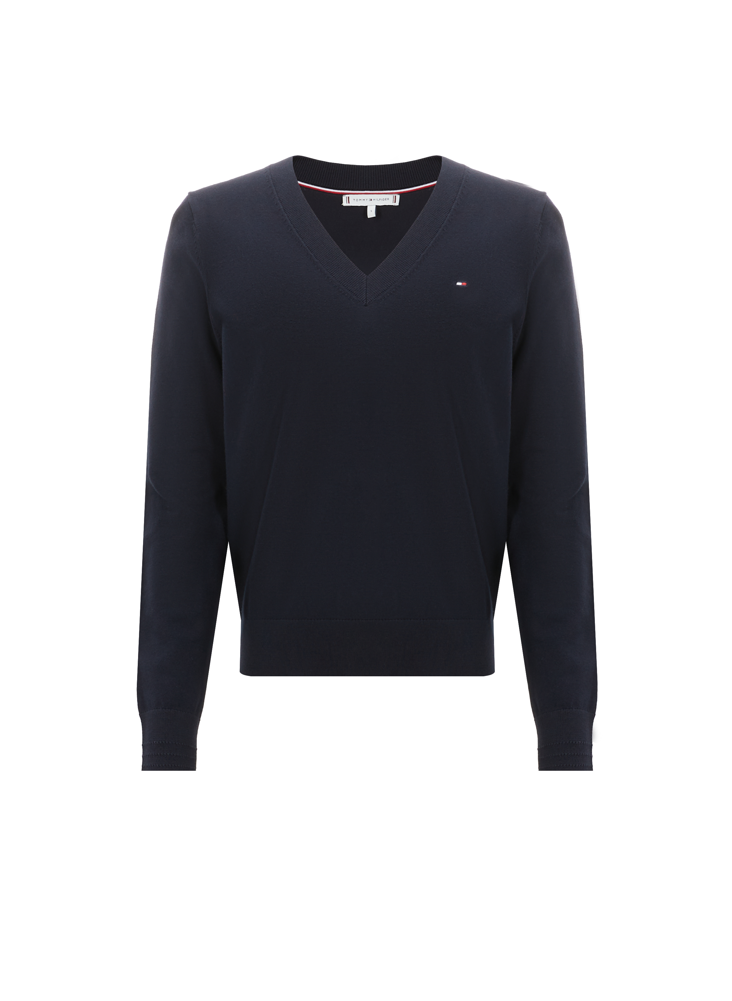 Pull col V en coton mélangé TOMMY HILFIGER Bleu