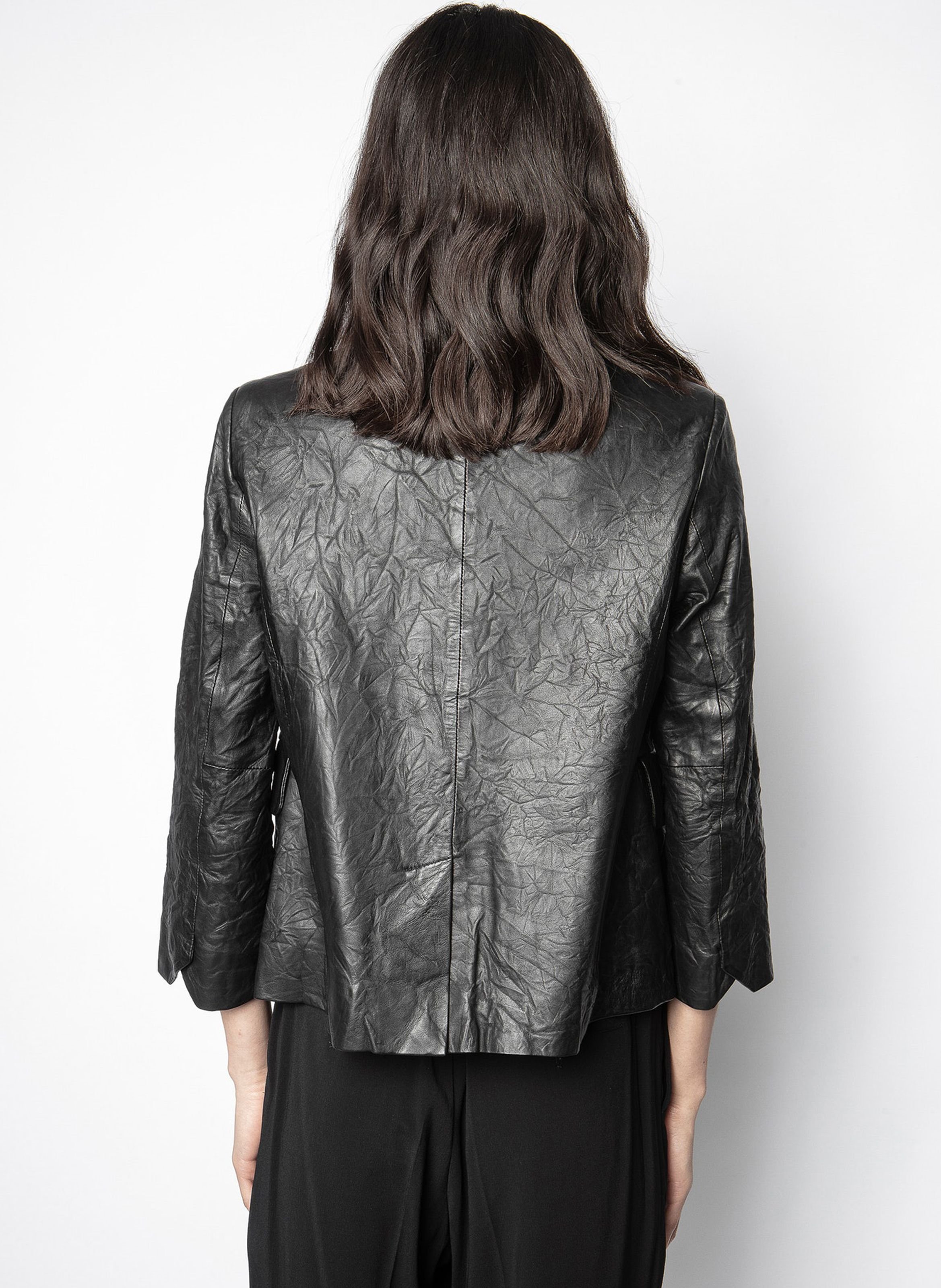 Veste col montant en cuir froissé verys ZADIG&VOLTAIRE Noir