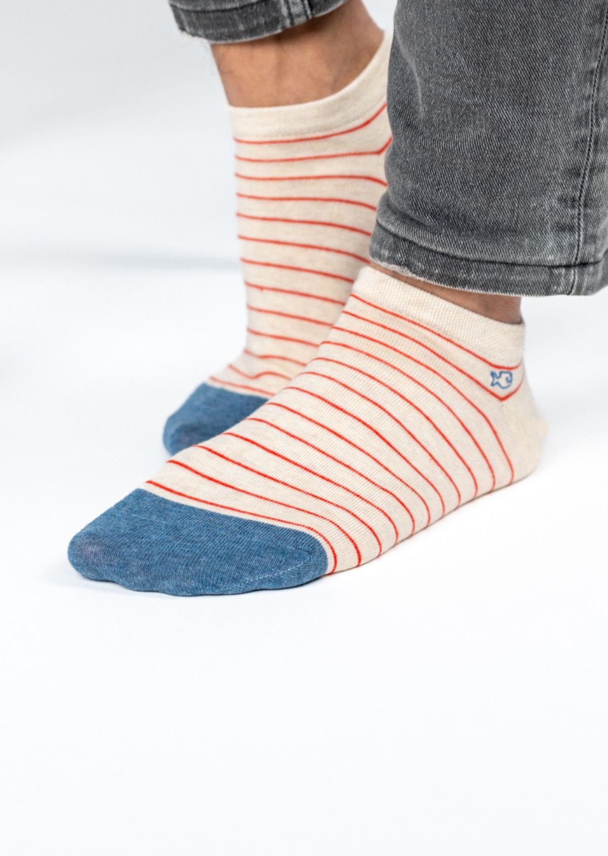 Socquettes en coton peigné à rayures fines BILLYBELT Beige