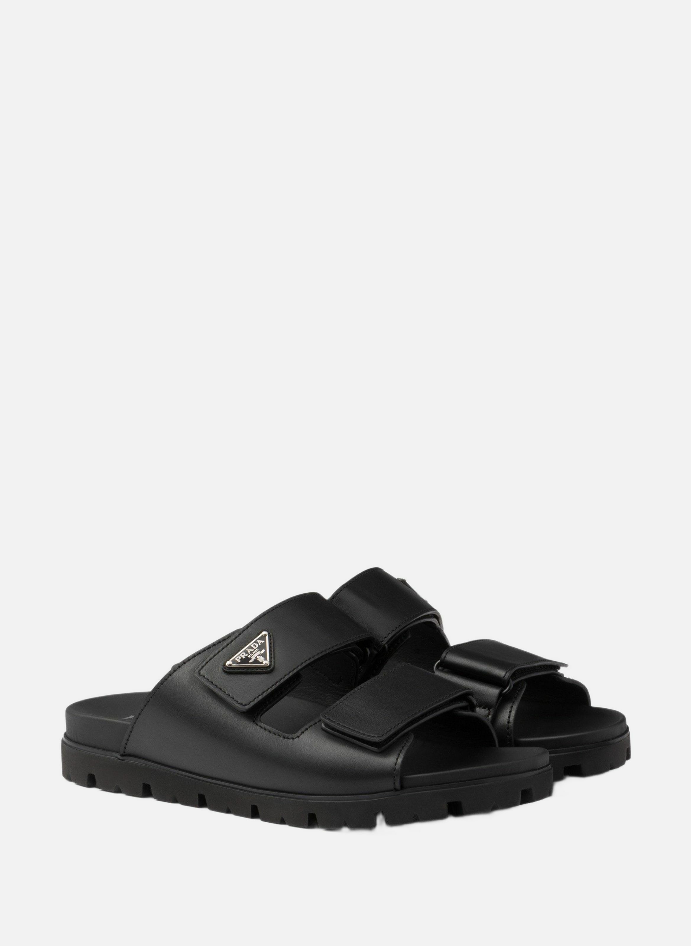 Sandales avec brides en cuir PRADA Noir