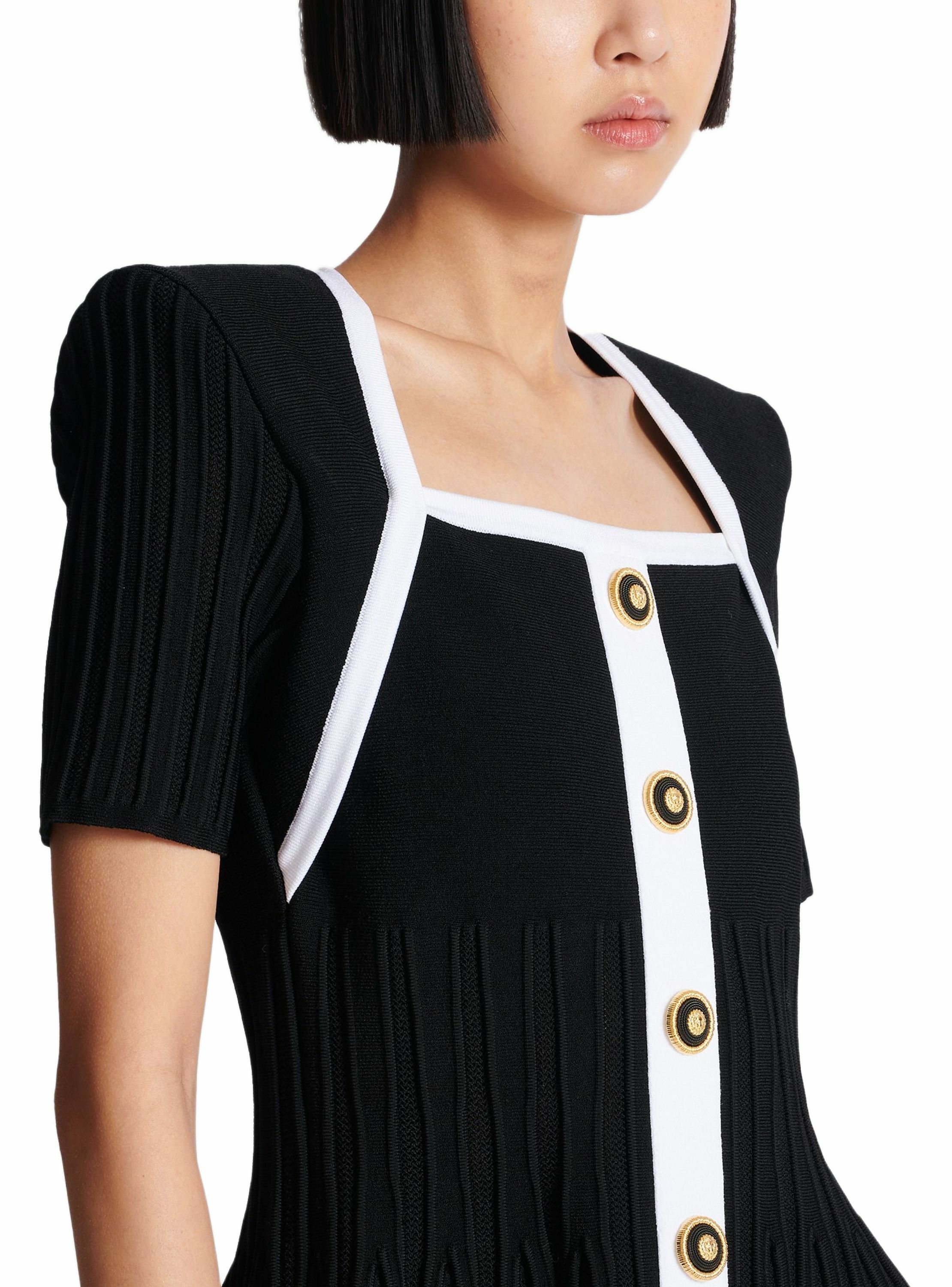 Robe bicolore évasée en maille BALMAIN Noir