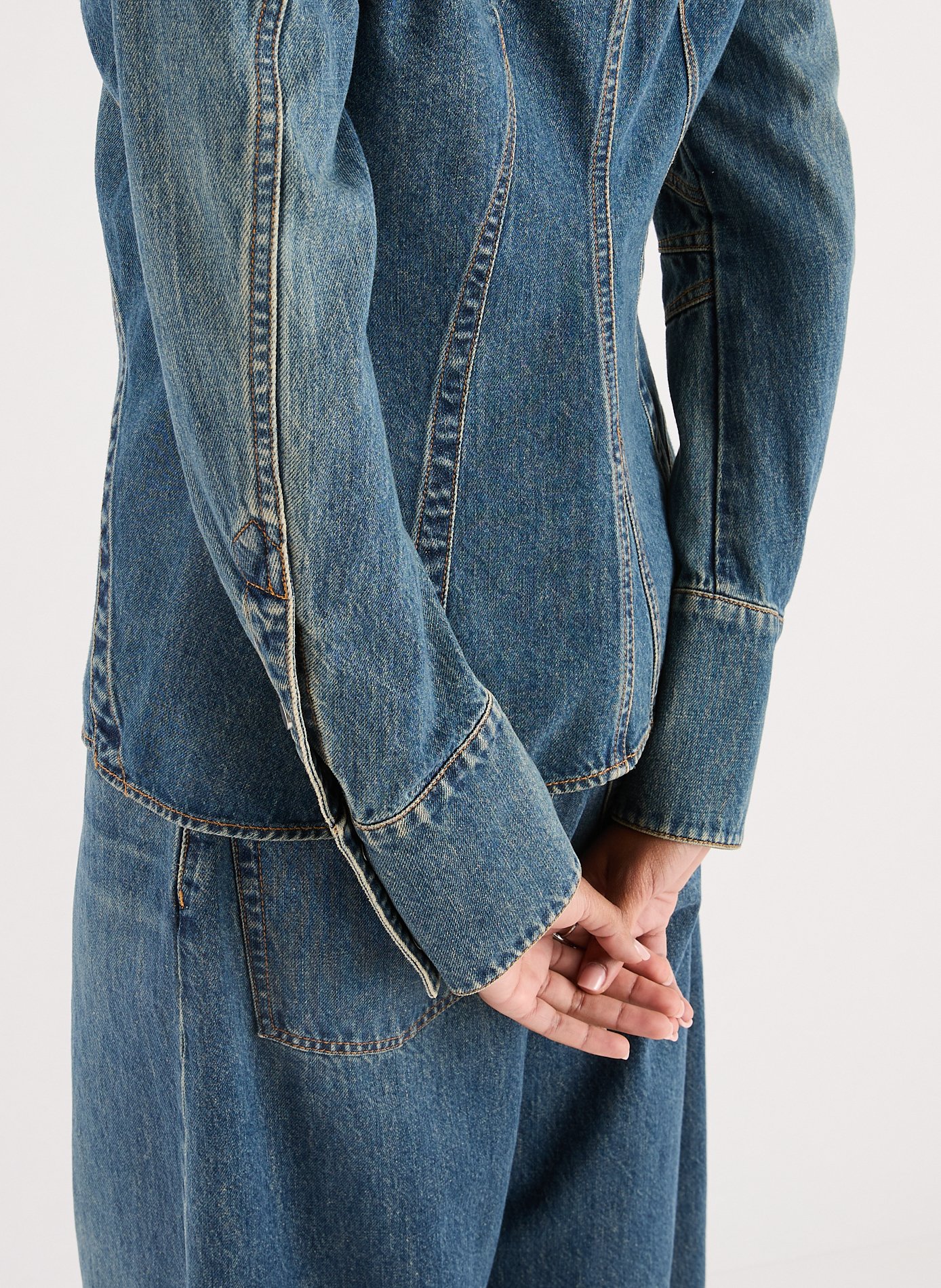 Cotton denim bustier shirt HELMUT LANG Blue