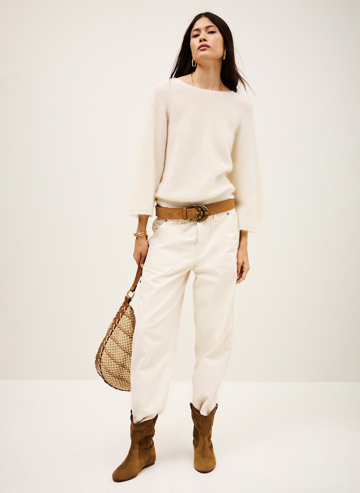 Pull droit col rond en maille isaac BA&SH Beige