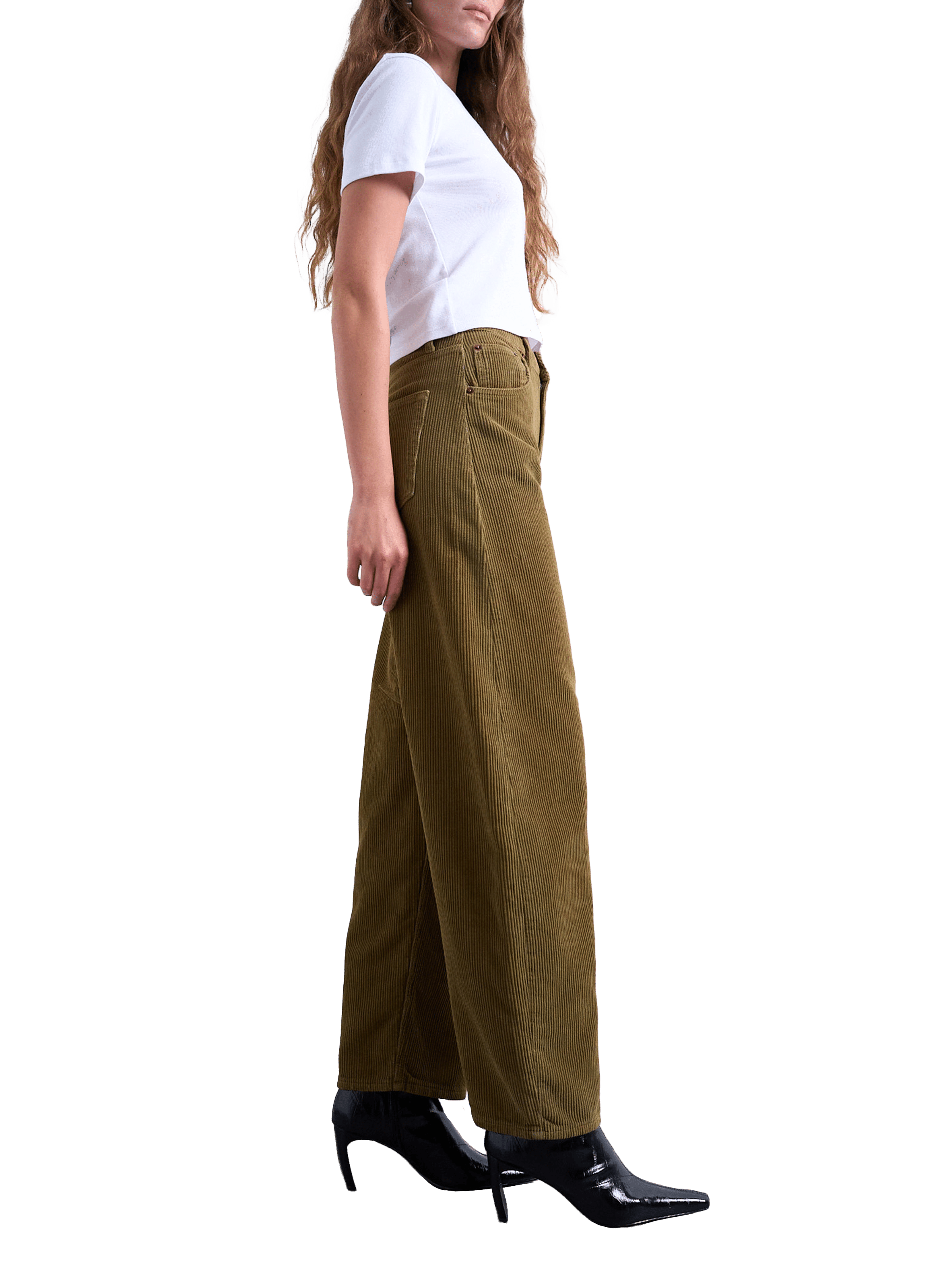 Jean velours côtelé large en coton TOPSHOP Marron