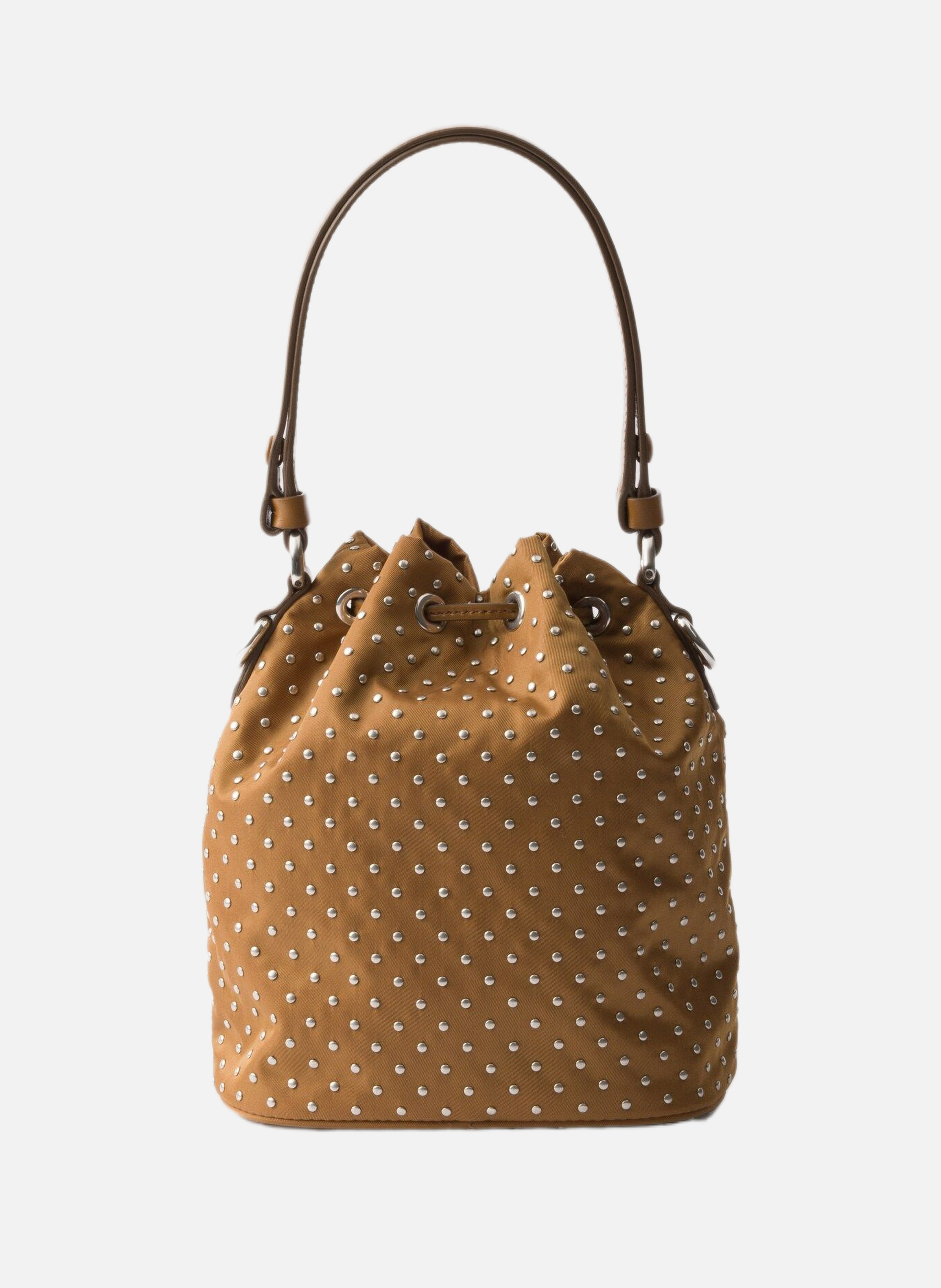 Mini sac en re-nylon avec clous PRADA Marron