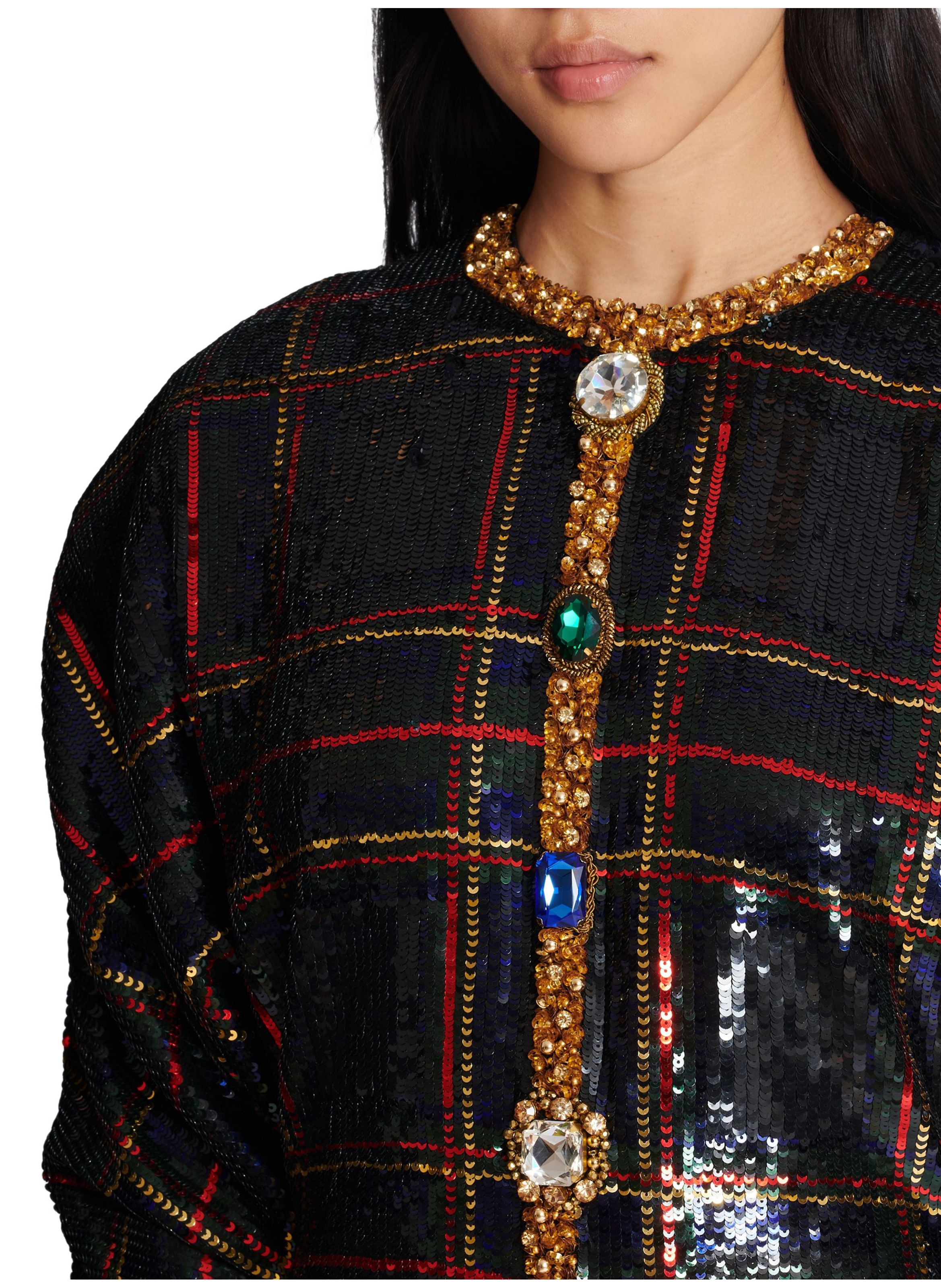 Robe courte brodée en tartan BALMAIN Noir