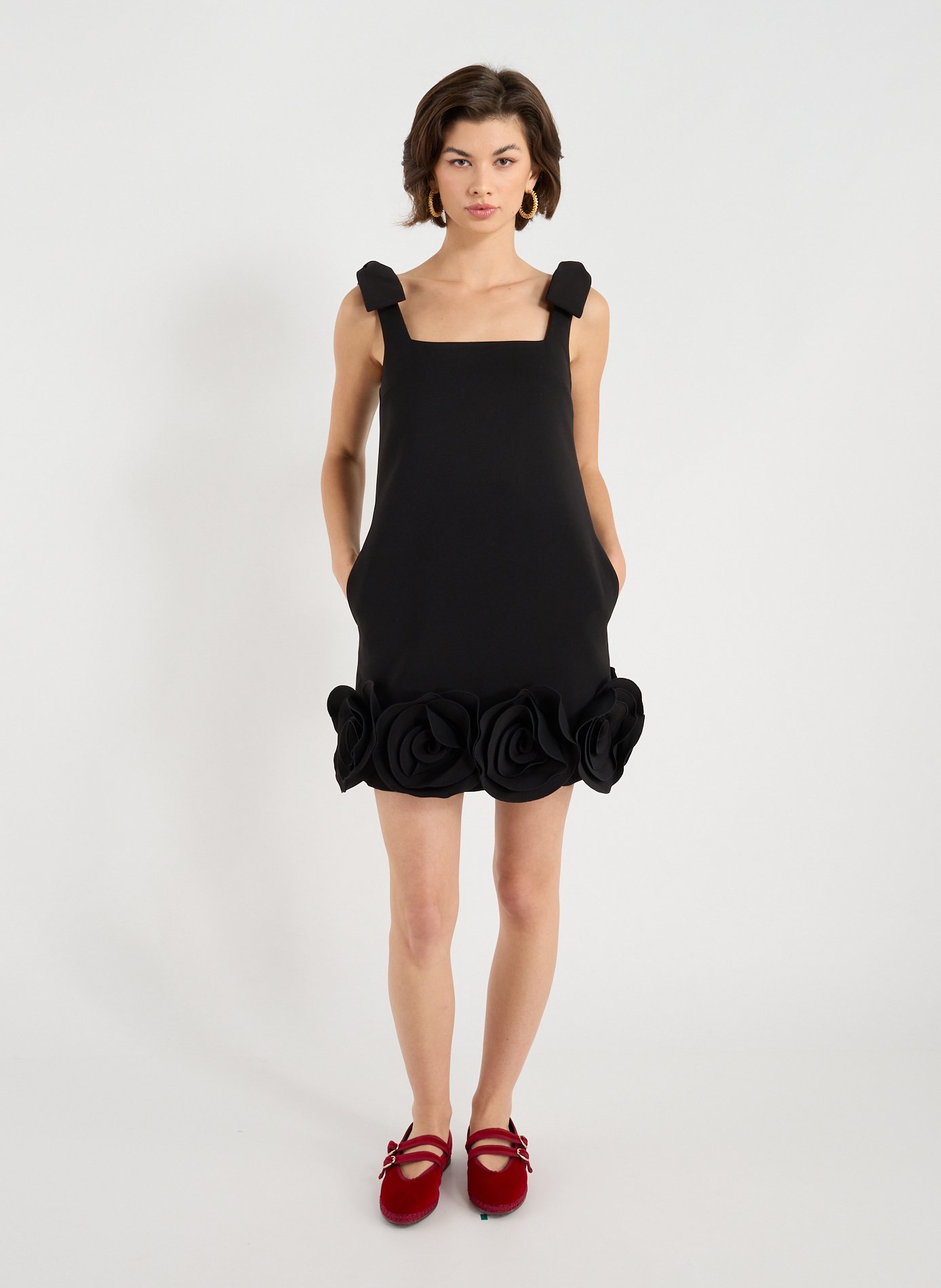 Square Neck Short Dress SELF PORTRAIT Black