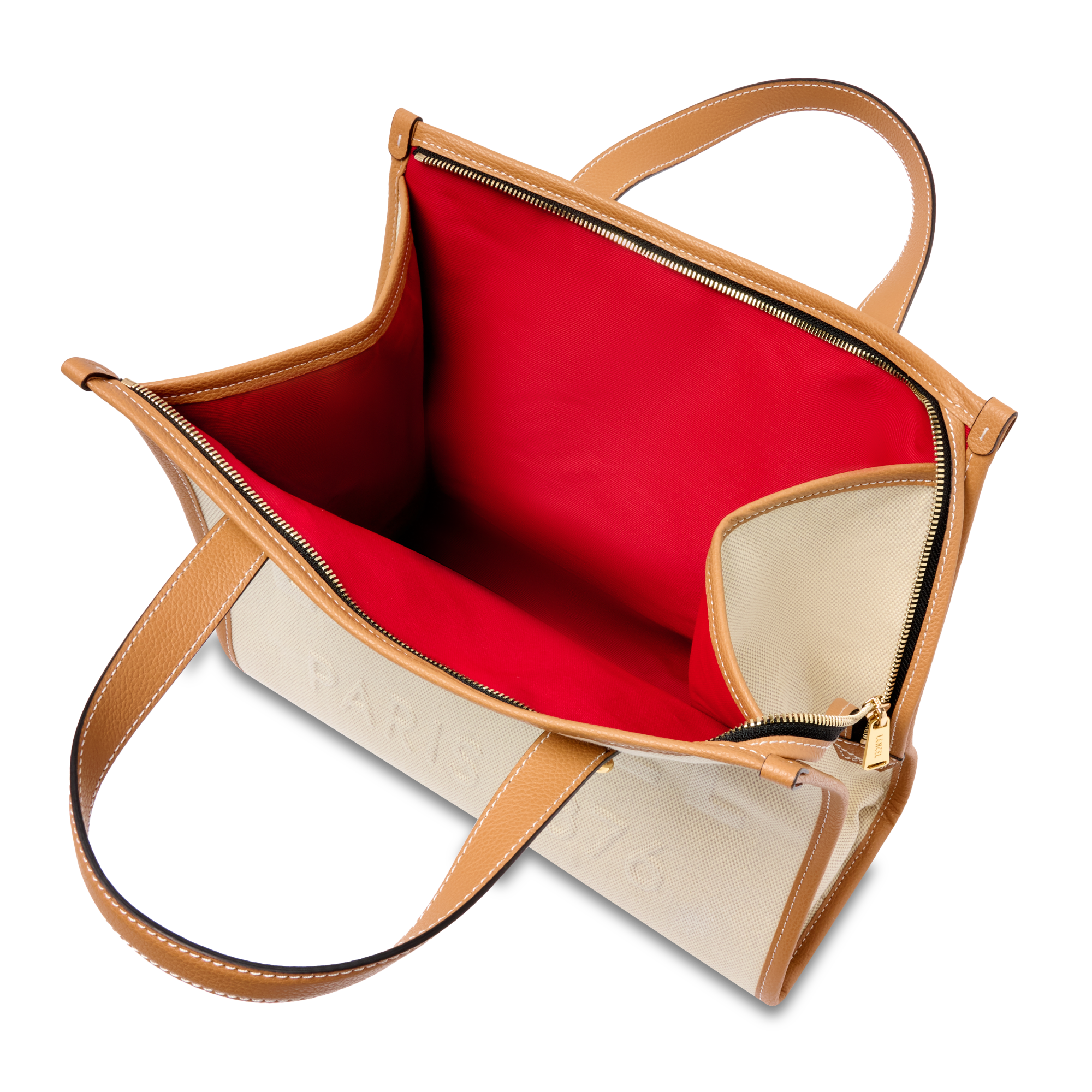 Sac cabas zippé m double porté jour de lancel en coton LANCEL Marron