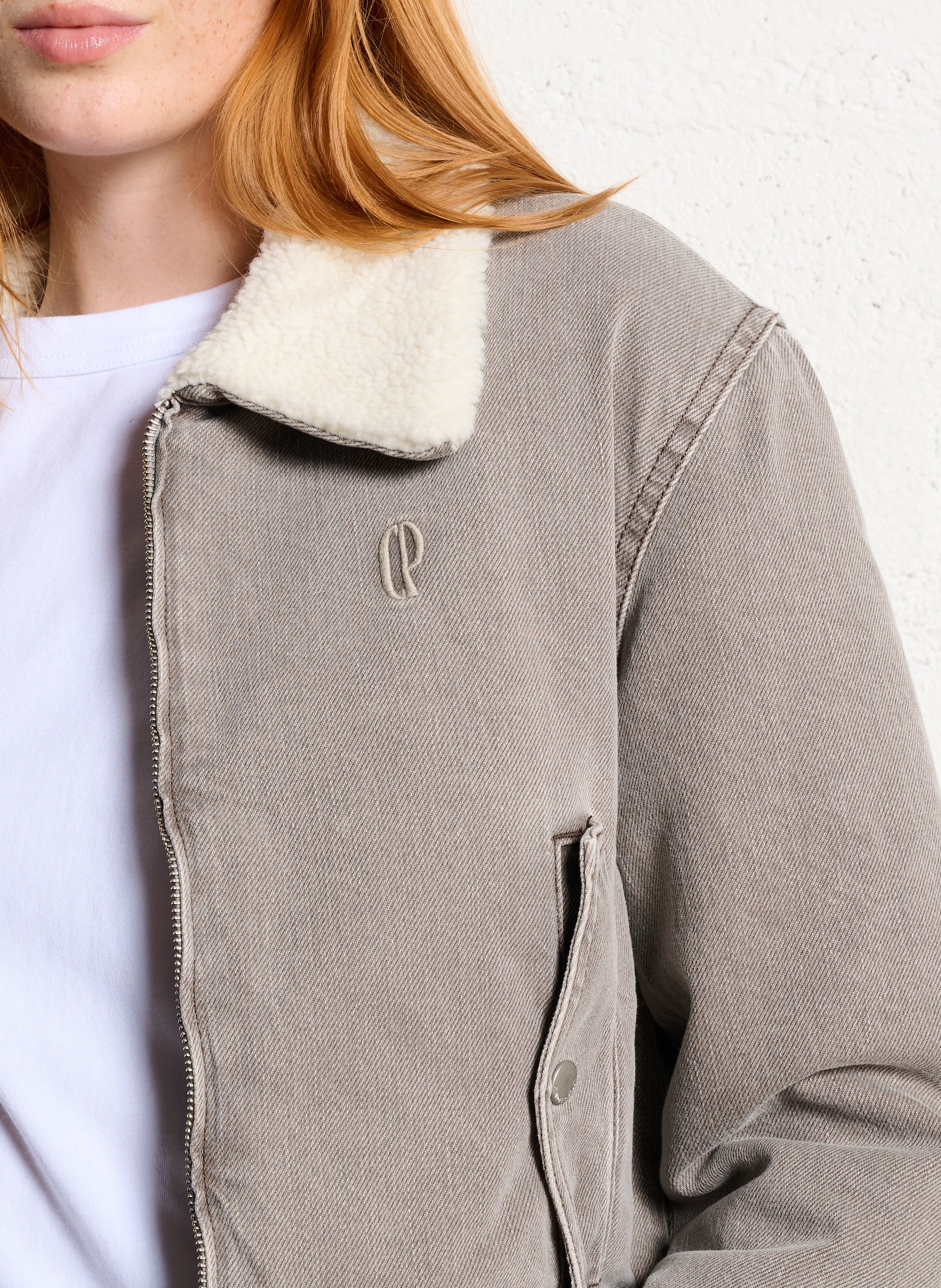 Veste en jean droite en coton mélangé virginybis CLAUDIE PIERLOT Beige