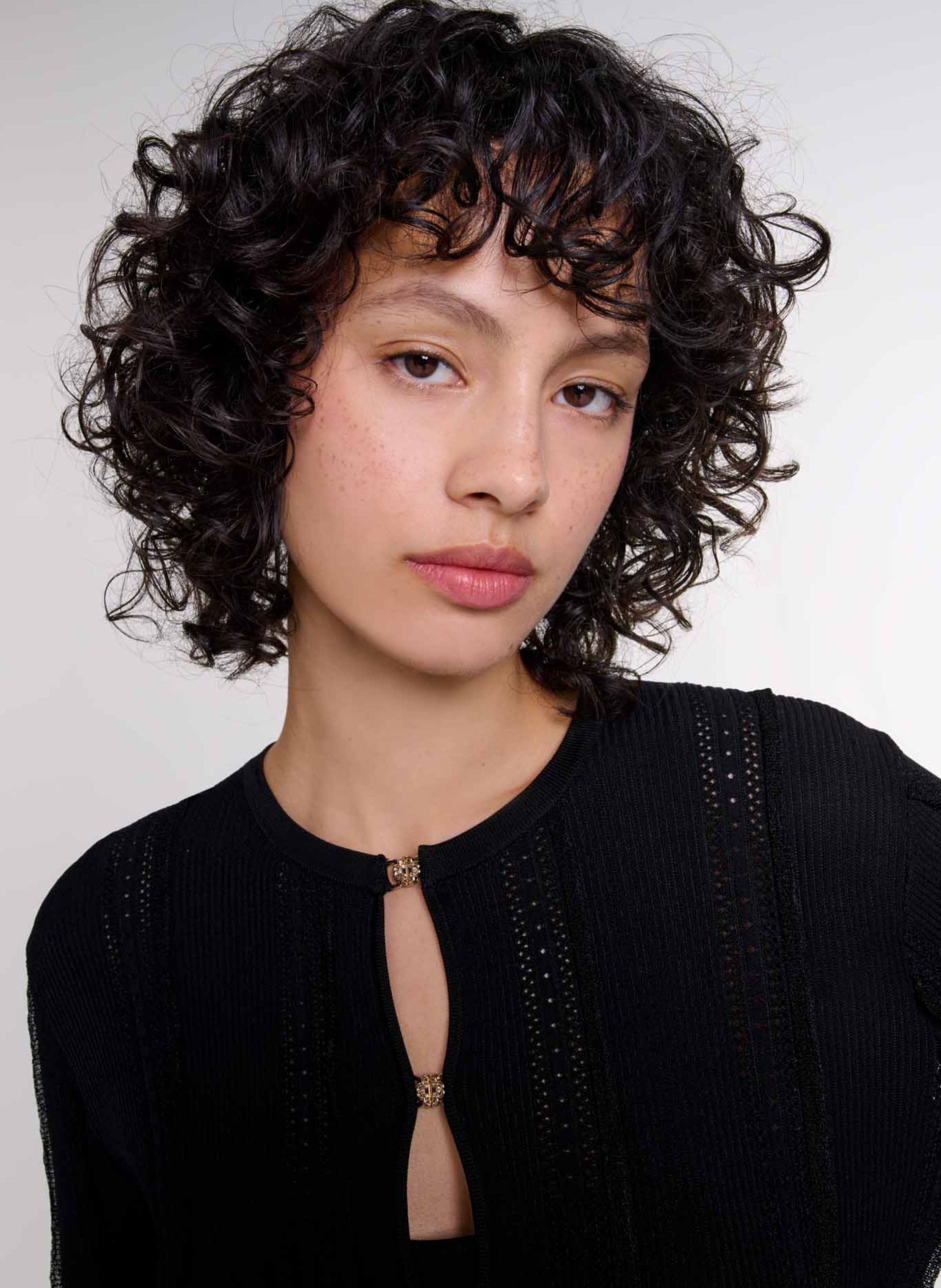 Cardigan droit col rond en maille ajourée MAJE Noir