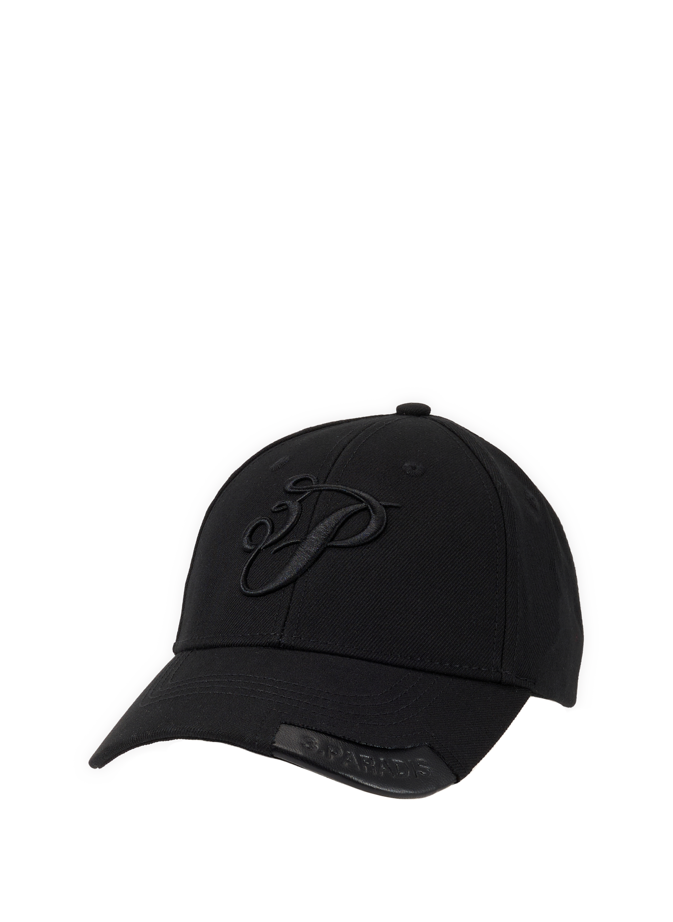 Casquette brodée en laine mérinos et soie 3 PARADIS Noir